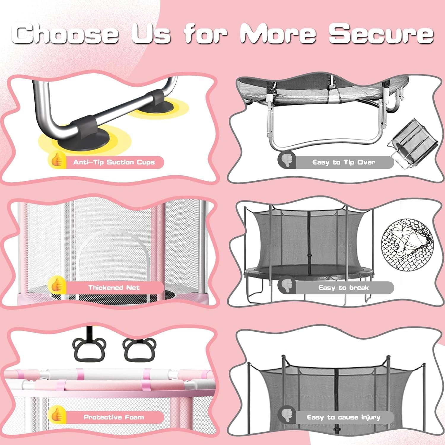 60" Trampoline for Kids with Enclosure, 440Lbs Capacity Indoor & Outdoor Toddler Trampoline with Adjustable Gymnastics Bar & Toys, for Boys & Girls image number 6