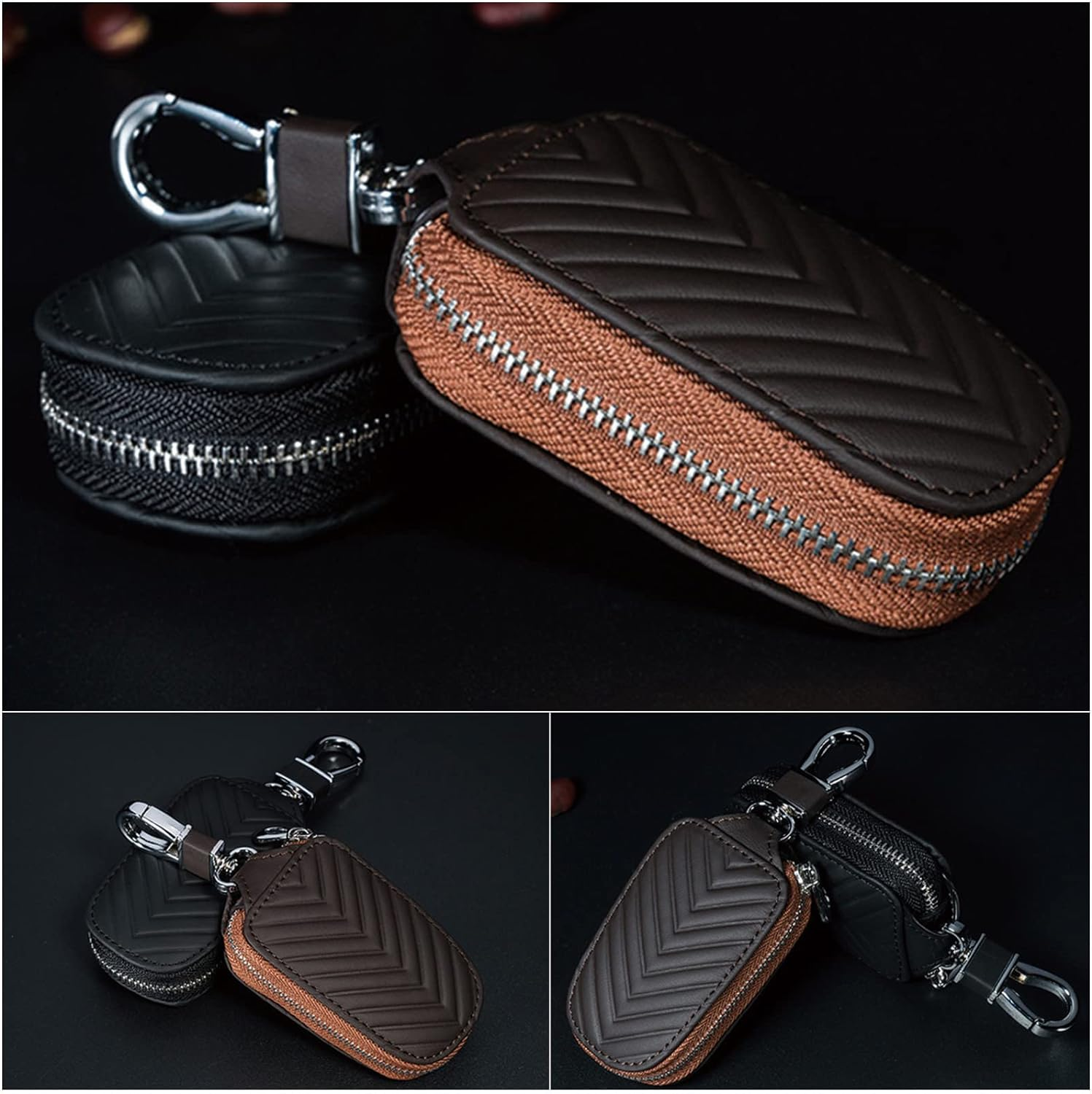 Leather Car Key Fob Cover, Key Case for Keychain Car Key Chain Case Holder Auto Key Shell Unisex Mens Womens image number 1