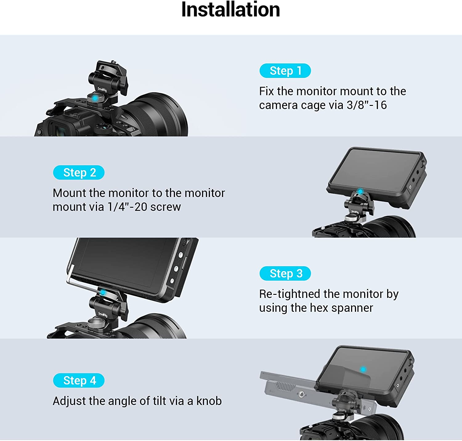 Smallrig Monitor Mount Swivel 360&deg; and Tilt 180&deg; Adjustable Bracket for Arri-Style (Upgrade) for 5" and 7" Monitor - 2903B image number 5