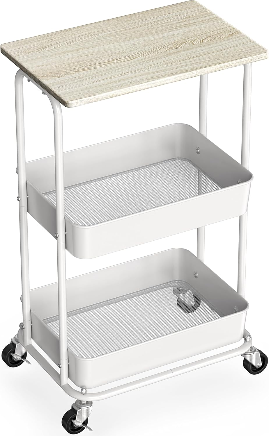 Simple Houseware 3 Tier Trolley Cart with Top Board, Metal Utility Cart, Maple
