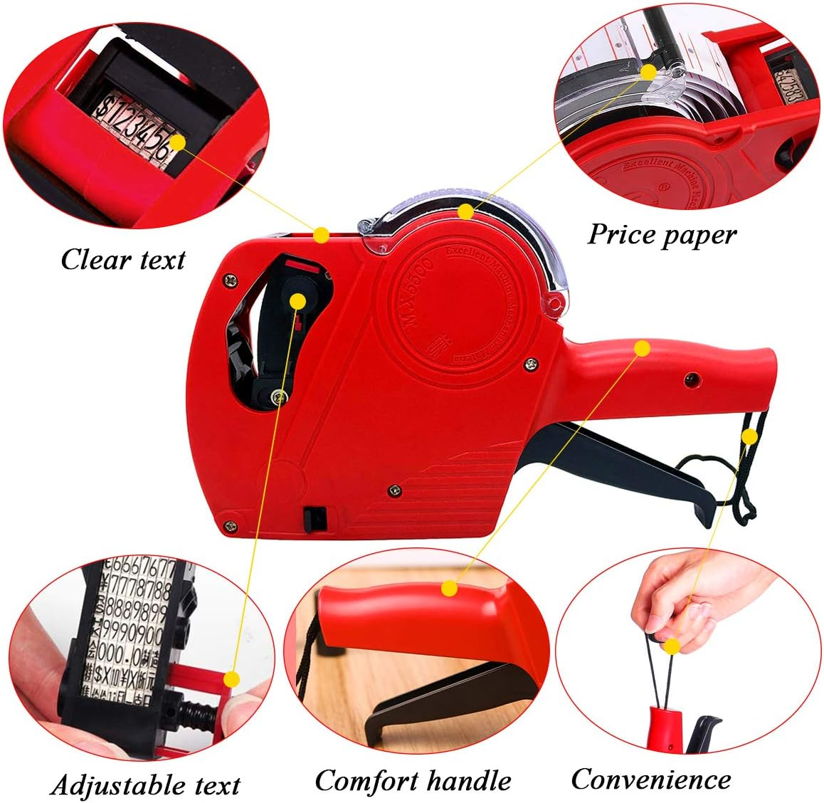 MX-5500 8 Digits Price Tag Gun with 5000 Sticker Labels and 3 Ink Refill, ANDERSE Label Maker Pricing Gun Kit Numerical Tag Gun for Office, Retail Shop, Grocery Store, Organization Marking Blue