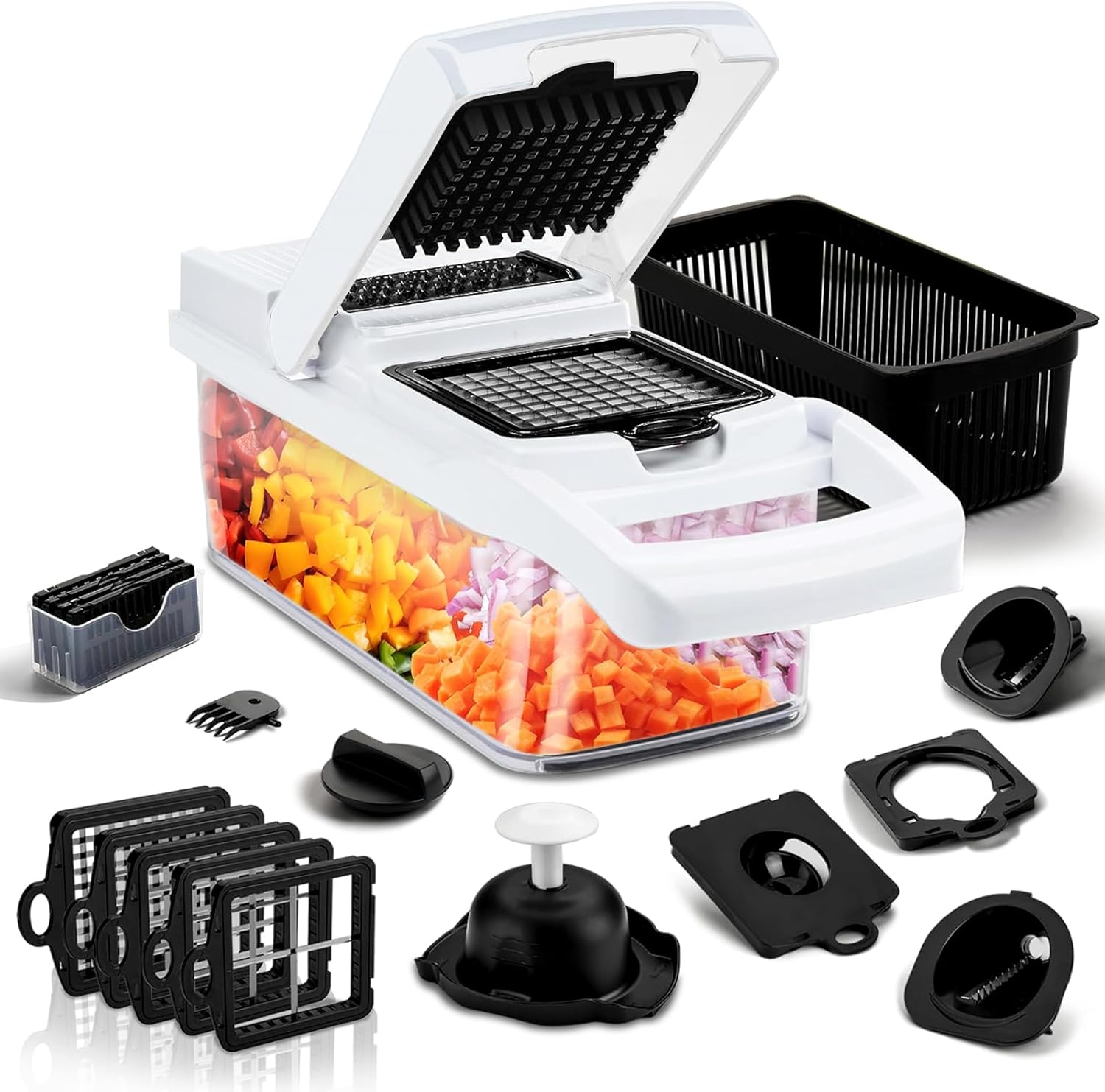 Vegetable Chopper 22 in 1 Multifunction Onion Chopper Dicer, Spiralizer for Veggie Cutter, Mandoline Slicer, Food Chopper with Container, 9 Blades image number 5