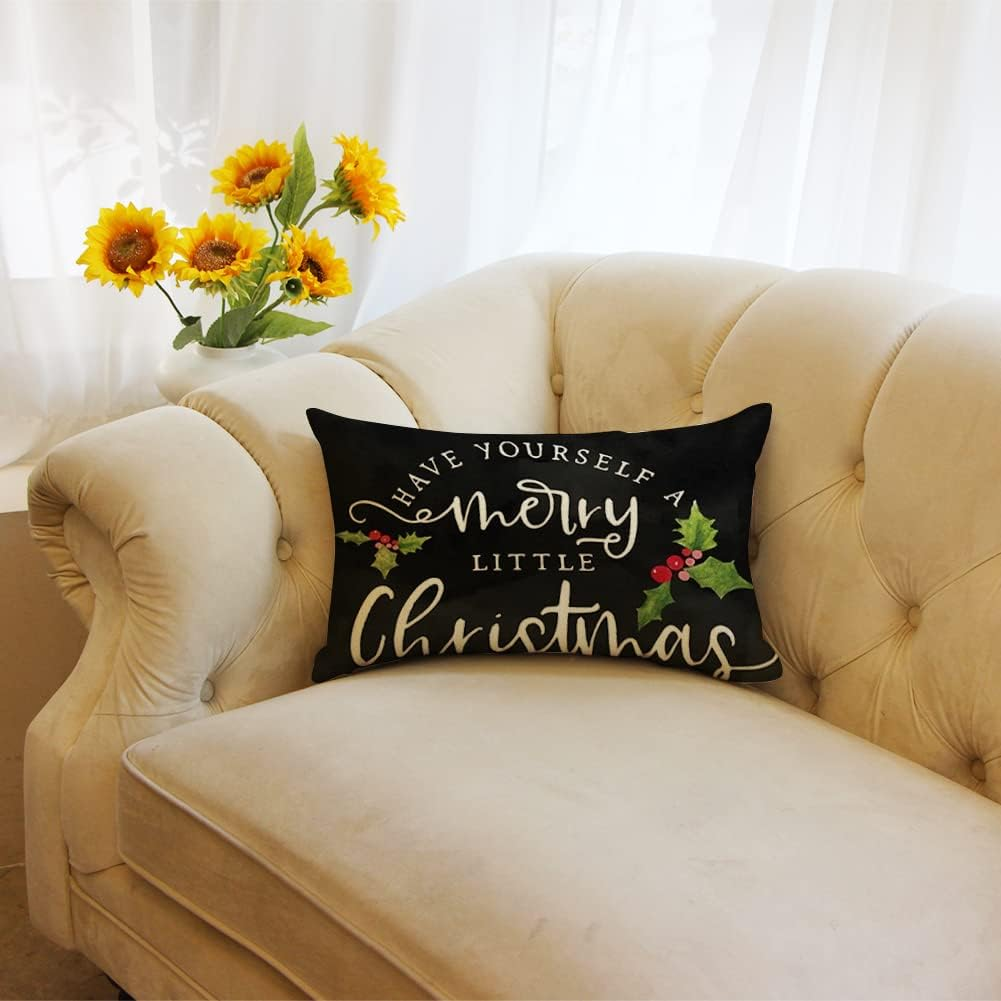 Have Yourself a Merry Little Christmas Throw Pillow Cover, 12 X 20 Inch Winter Christmas Holiday Farmhouse Cushion Case Decoration for Sofa Couch image number 6