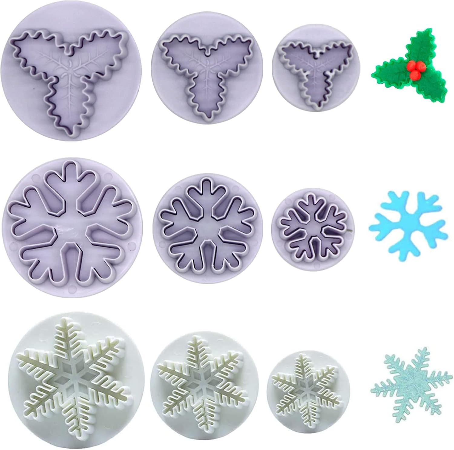 Christmas Cake Decorating Tools, 9Pcs Christmas Plunger Cookie Cutters Snowflake Cake Plunger Cutter, Christmas Holly Leaves Cookie Cutter Snowflake Cake Decorating Tools for Baking,Cake Decorations image number 4