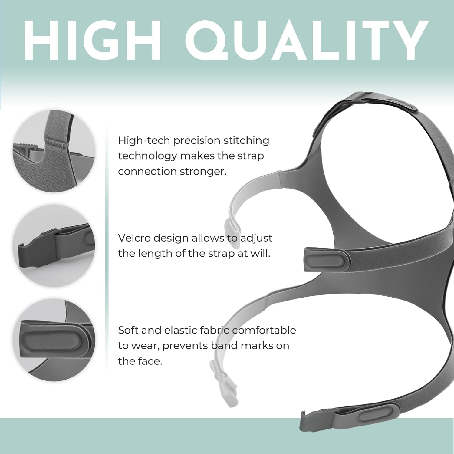 2 Pack Replacement Headgear Compatible with Fisher & Paykel Simplus Nasal Mask, Comfortable Head Strap for Full Face Mask Strap with Clips - M/L image number 2