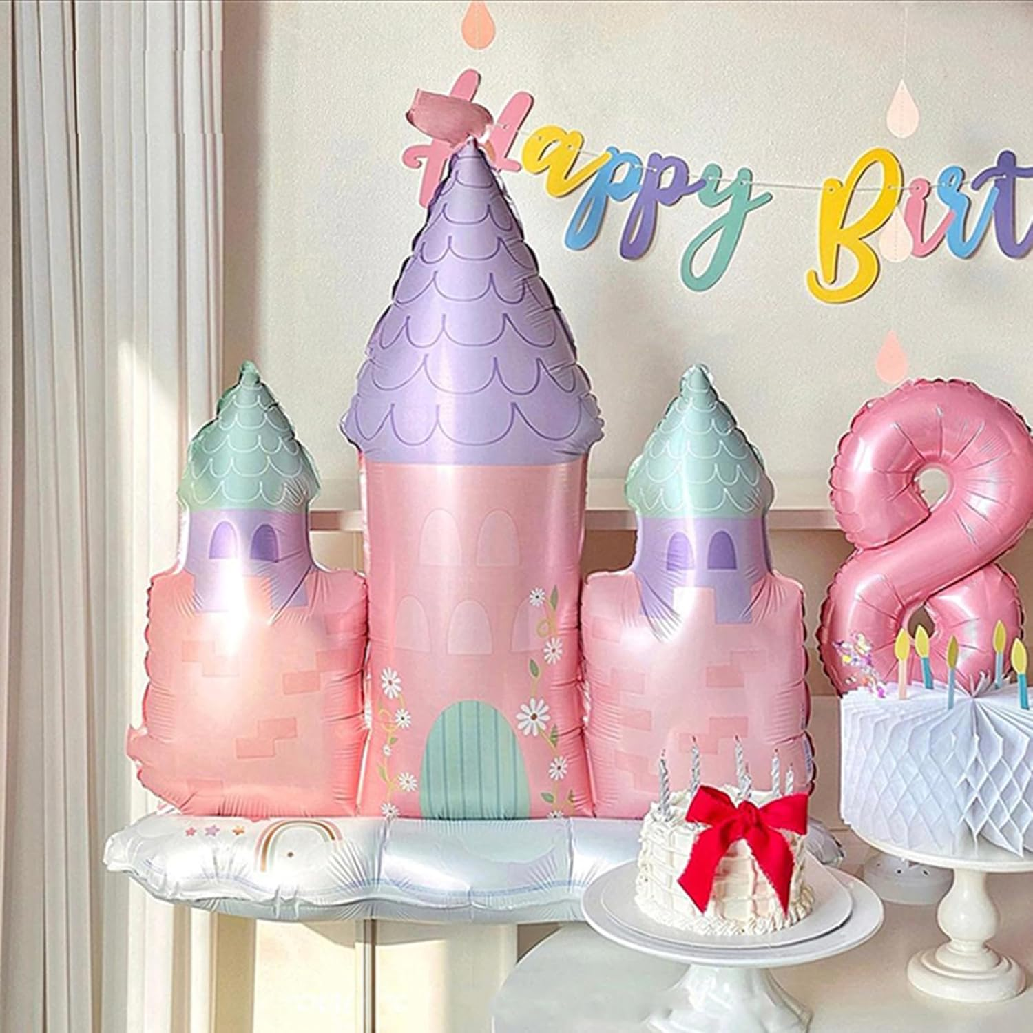 Princess Castle Standing Foil Balloon, Large Format Foil Balloon Birthday Decoration, Castle Balloons Party Decoration Children'S Birthday for Boys Girls and Adults (Pink) image number 1