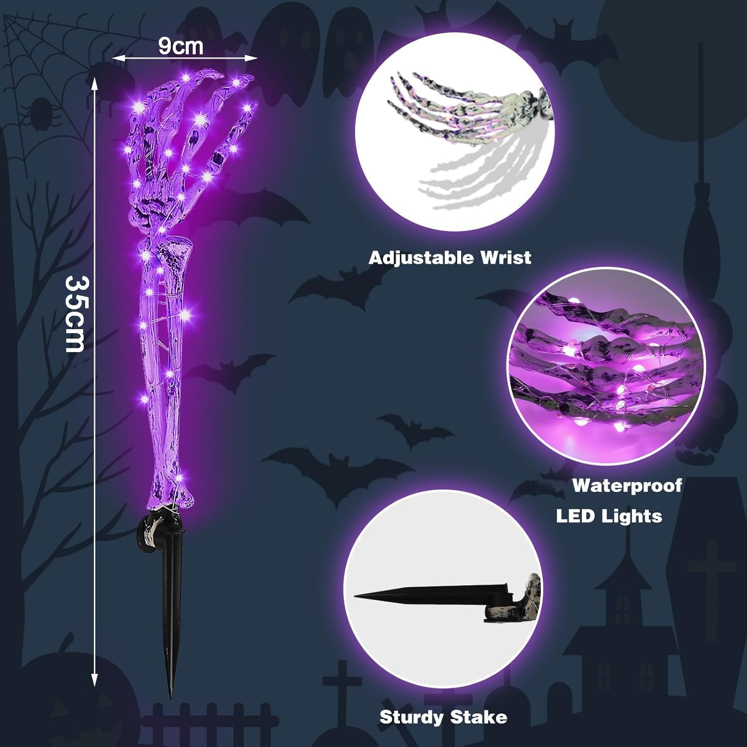 5 Pack Halloween Light Skeleton Decoration, 8 Modes 150LED Purple Garden Lights Skeleton Arm Stakes, Zombie Hand Stake Light,Waterproof, Scary Indoor Outdoor Halloween Party Props Yard Pathway Lights image number 4