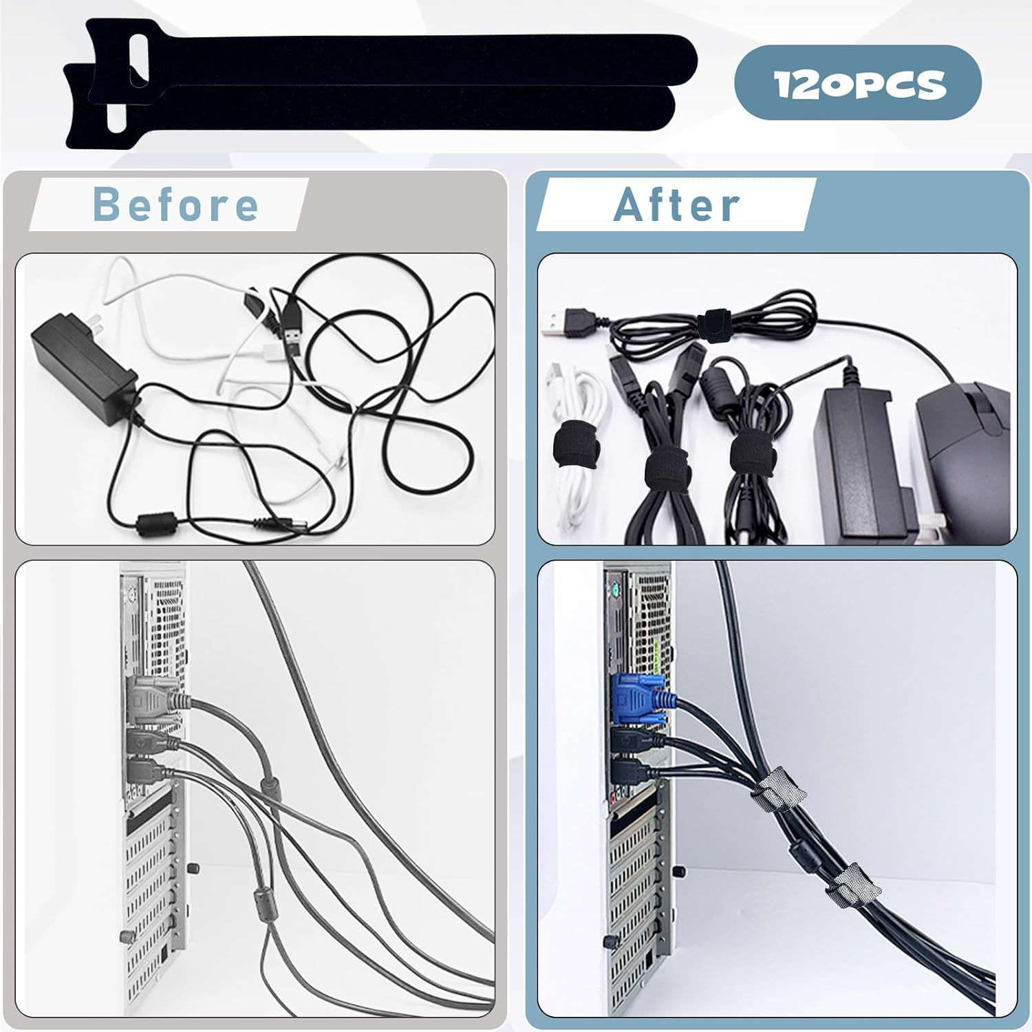 120Pcs Reusable Cable Ties Straps 6 * 1.2" Wire Ties Strap, Multi-Purpose Cable Management Cord Organizer, Adjustable Tidy Zip Ties Replacement for Computer, Electronics, Home, Office image number 1