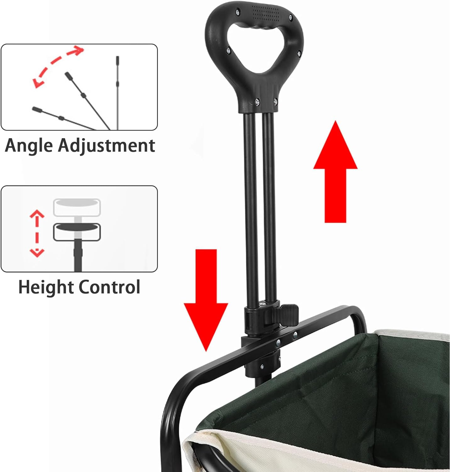 Collapsible Folding Wagon Cart, Portable Large Capacity Garden Cart with Wheels, Heavy Duty Utility Beach Cart Grocery Wagon with Adjustable Handle for Garden, Outdoor, Camping, Shopping image number 4