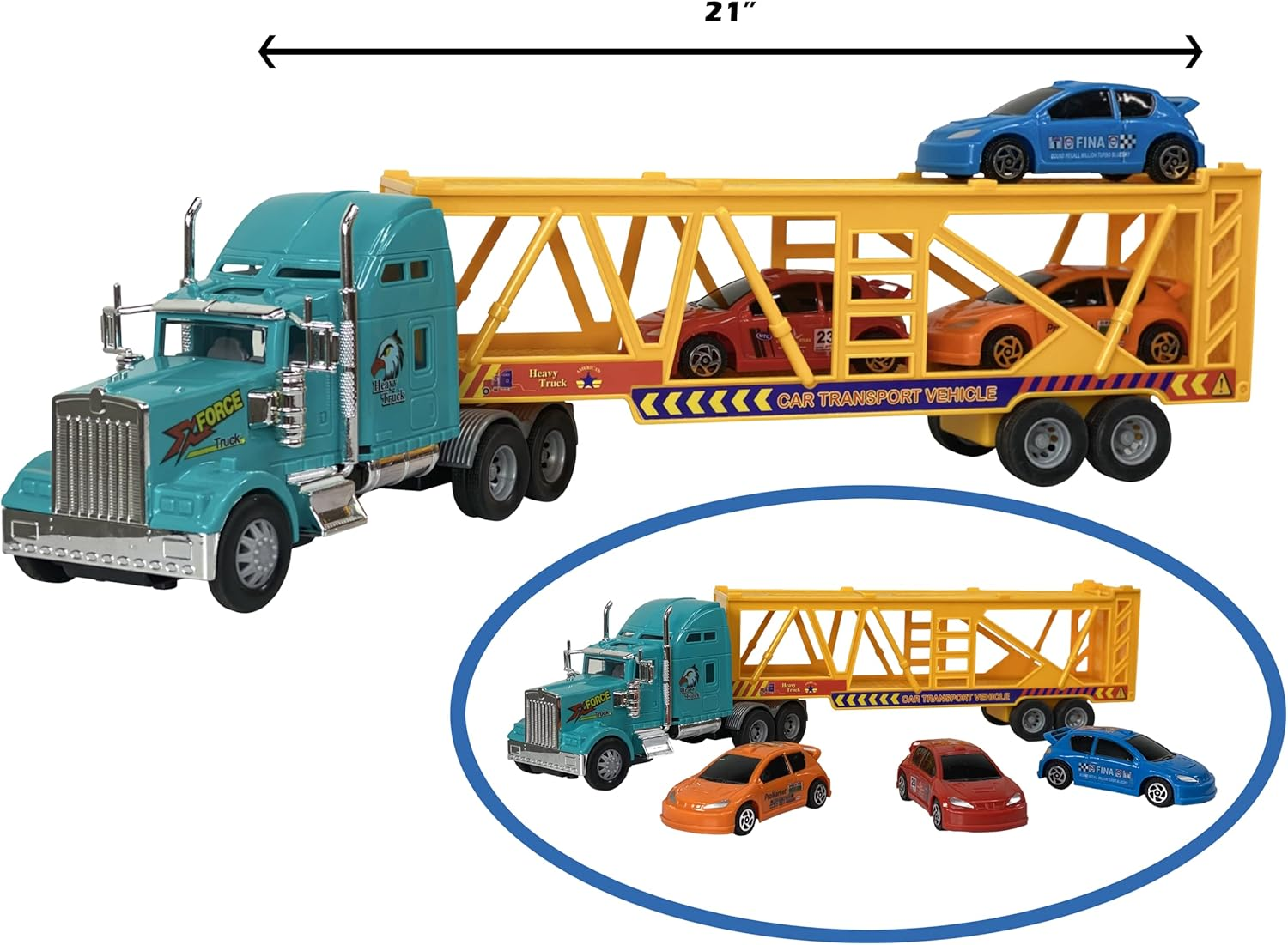 Big Daddy Big Rig Heavy Duty Tractor Trailer Transport Car Transport Toy Truck with 3 Cars image number 2
