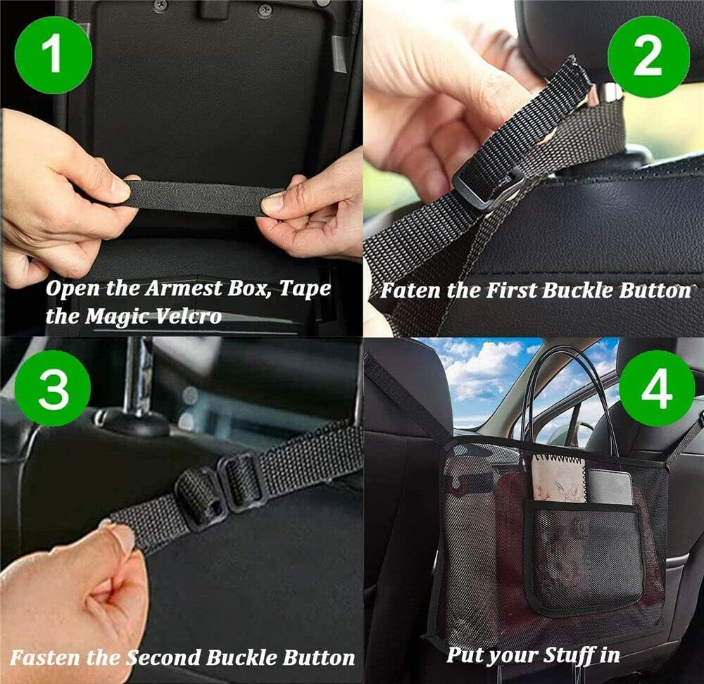 Upgraded Car Net Pocket Handbag Mesh Holder Purse Organizer Seat Side Storage (Upgraded Red&Black) image number 3