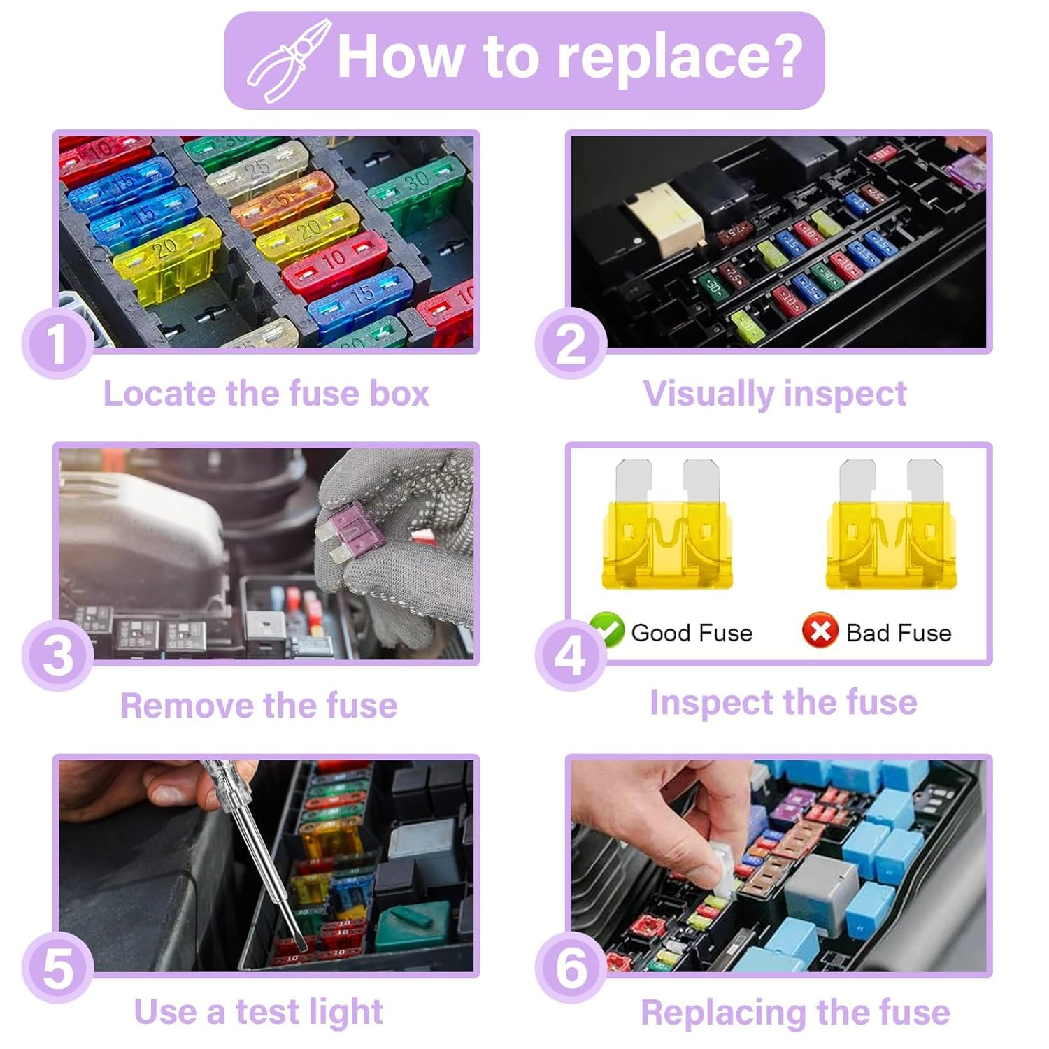 50PCS Car Blade Fuses Assortment Kit,Standard & Mini Size,Professional Upgraded Mixed Blade-Type Automotive Replacement Fuses, for Car, RV, Boat, Auto,Truck,Motorcycle(5A/ 10A/ 15A/ 20A/ 30A) image number 3