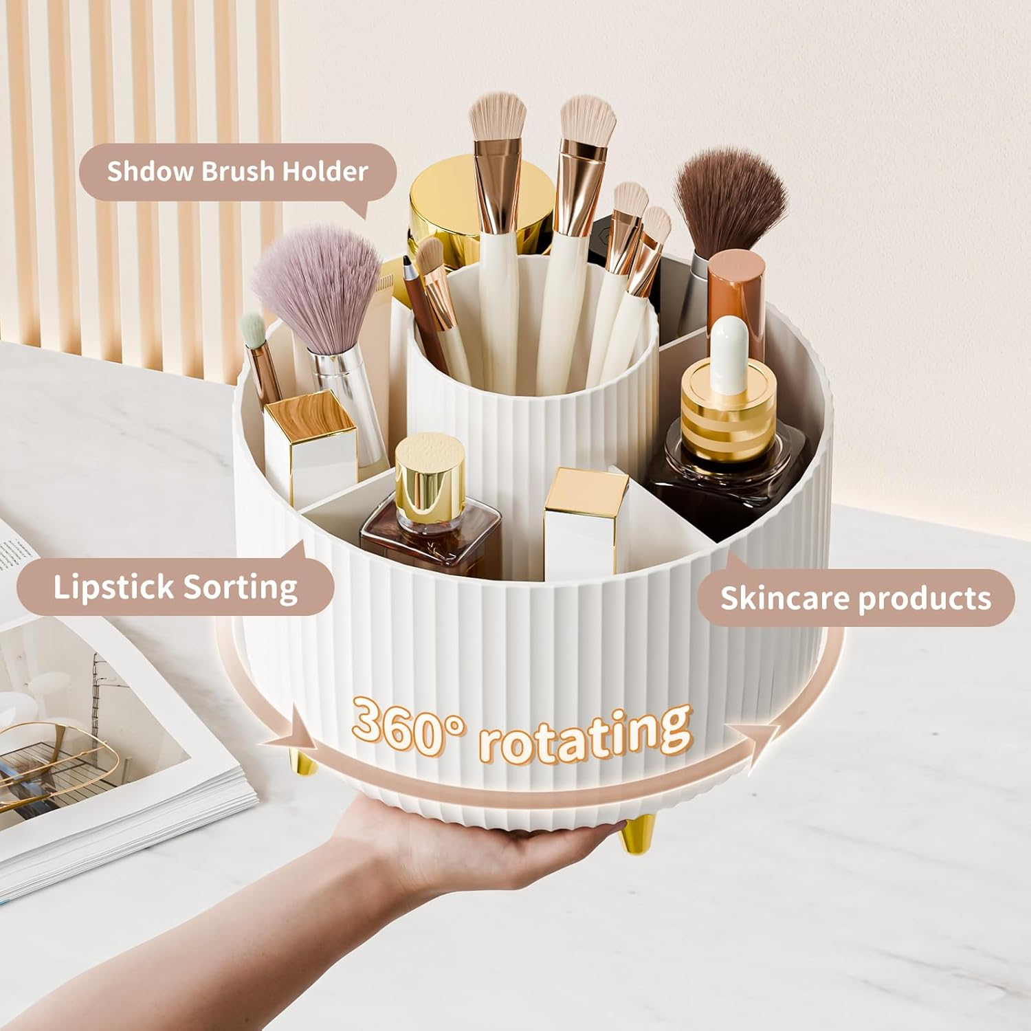 360&deg; Rotating Makeup Organizer Countertop, Lazy Susan Organizer, Makeup Organization Skincare Storage for Vanity, Desktop, Bathroom (Rotate Makeup Organizer Large-White) image number 3