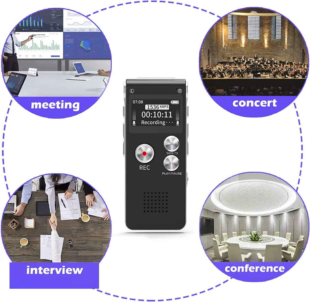 Digital Voice Recorder 16GB Voice Activated Recorder with Playback for Lectures - USB Rechargeable Dictaphone Sound Audio Recorder image number 2
