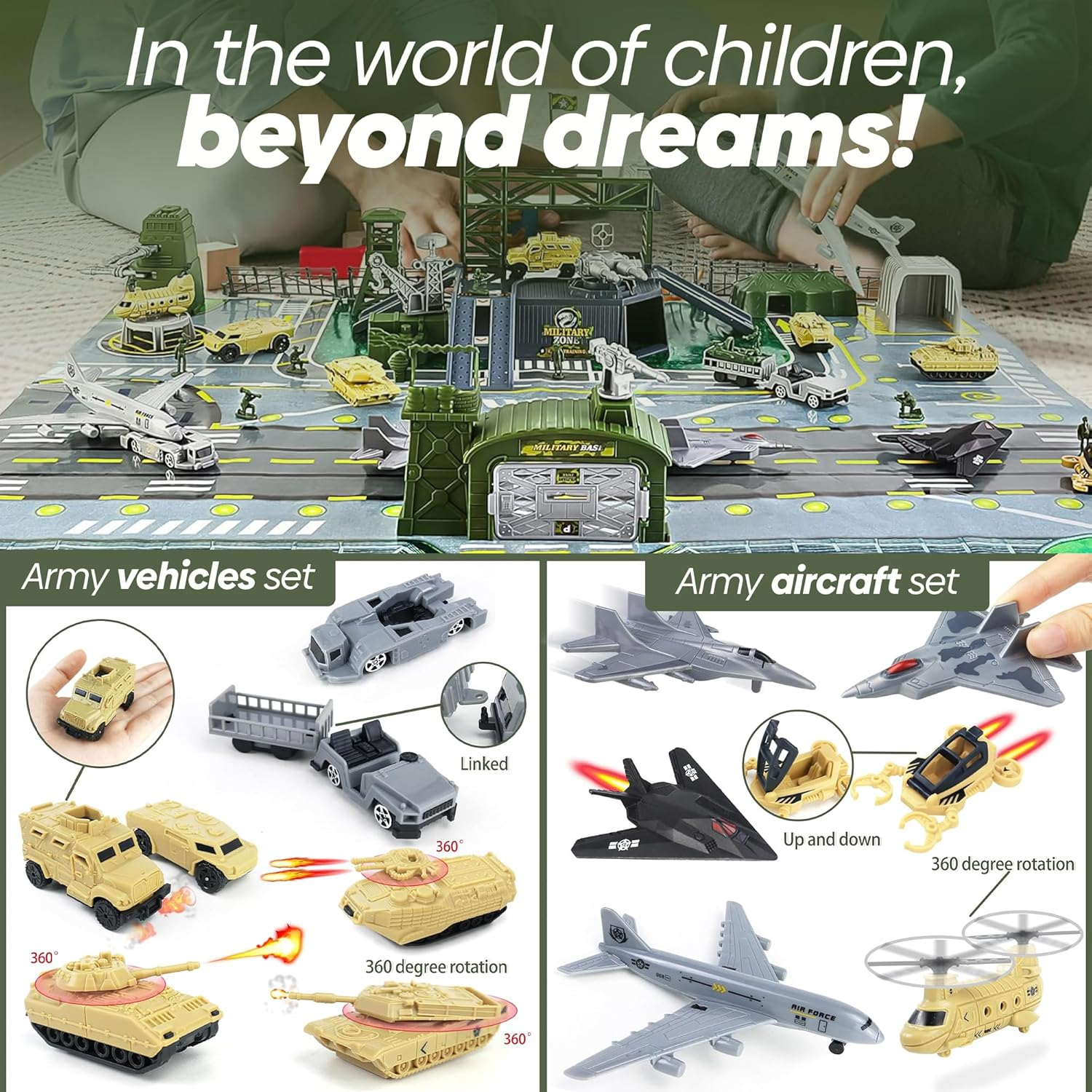 Military Base Toys Set with Army Vehicles, Action Figures & Playset, Airplane & Helicopter Toy, Perfect for Kids' Imaginative Role-Playing image number 5