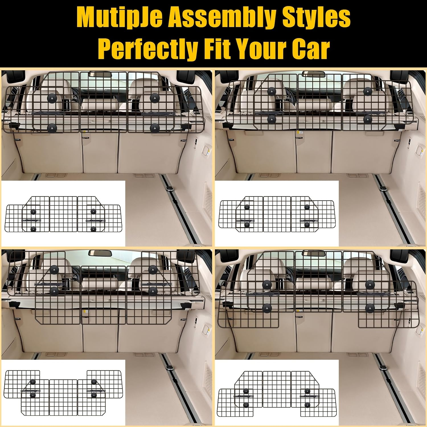 Gtongoko Dog Car Barriers for Suvs, Vehicles, Cars, & Trucks, Adjustable Heavy-Duty Wire Mesh Pet SUV Barriers Universal-Fit, Car Accessories Safety Travel, 2 Elastic Ropes Included image number 5