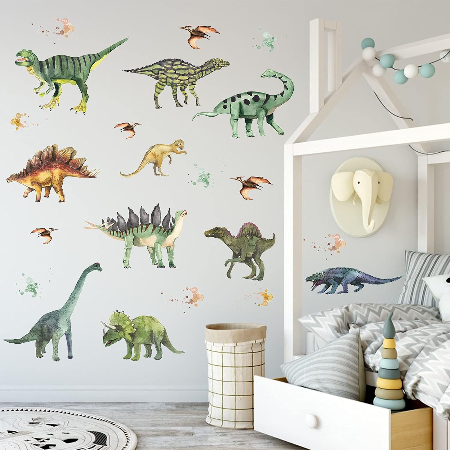 14Pcs Dinosaurs Wall Stickers, Removable Forest Dinosaur Wall Decals Waterproof Dino Animal Decor Mural for Bedroom Living Room Bathroom Home Decoration image number 5
