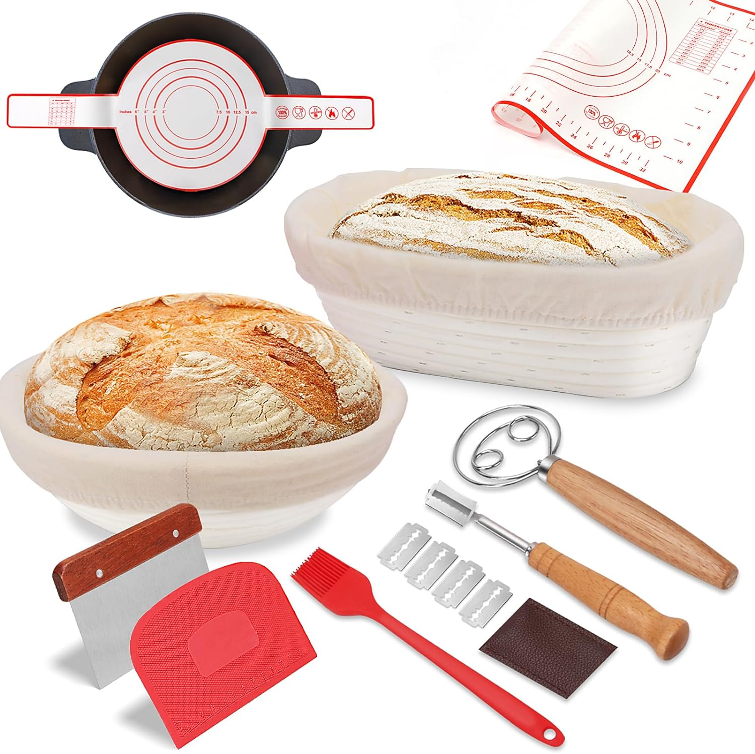 Sourdough Bread Proofing Basket 2 Pack, 22Cm round & 25Cm Oval Banneton Bread Proofing Basket, Sourdough Starter Kit, Banneton Basket Proofing Bowls for Sourdough Bread Making Kit image number 5