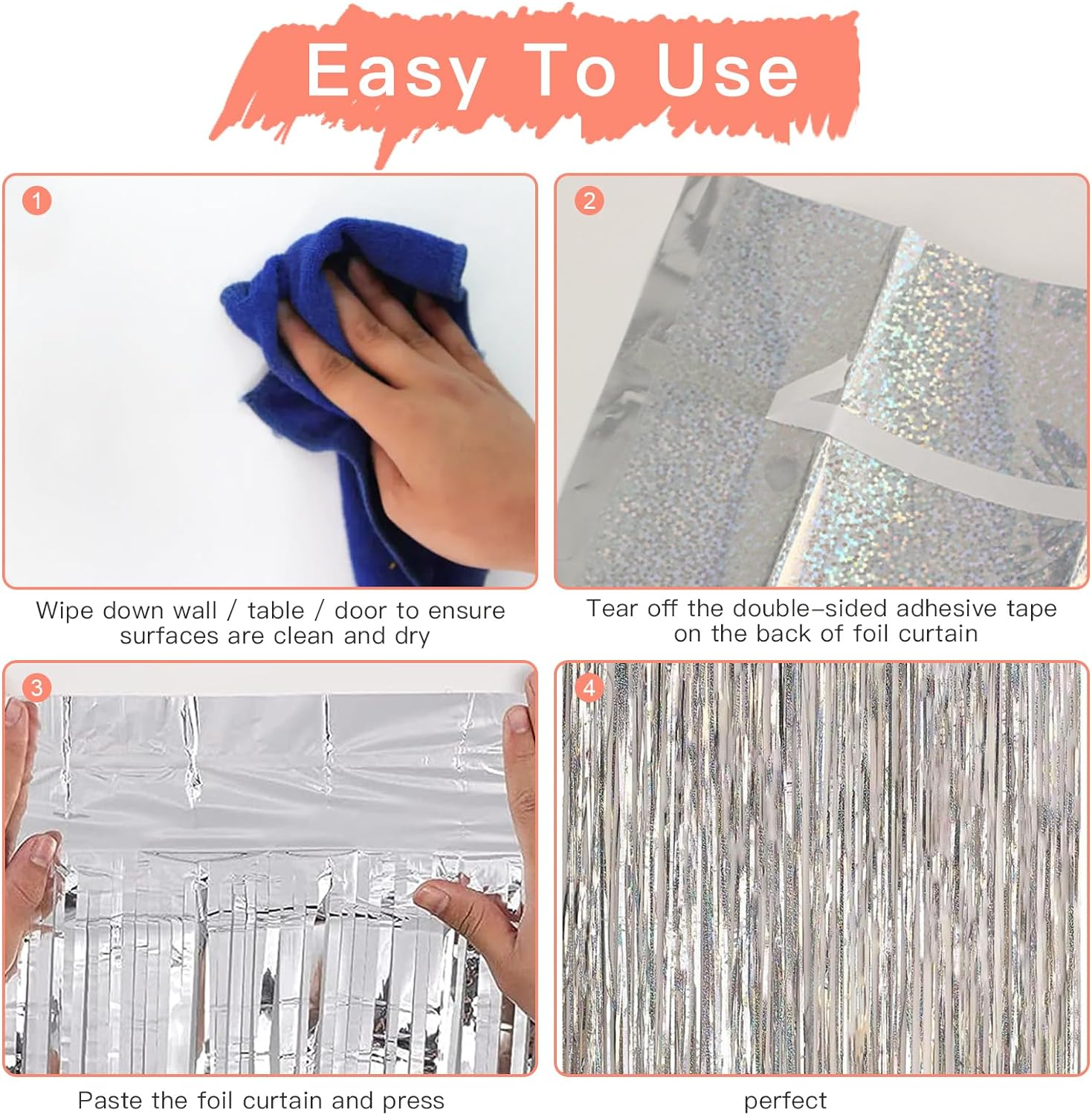 YALLOVE 2 Pack Foil Curtain Backdrop, Pink Metallic Tinsel Foil Fringe Curtains Photo Booth Props for Birthdays Baby Showers Party Decorations image number 6