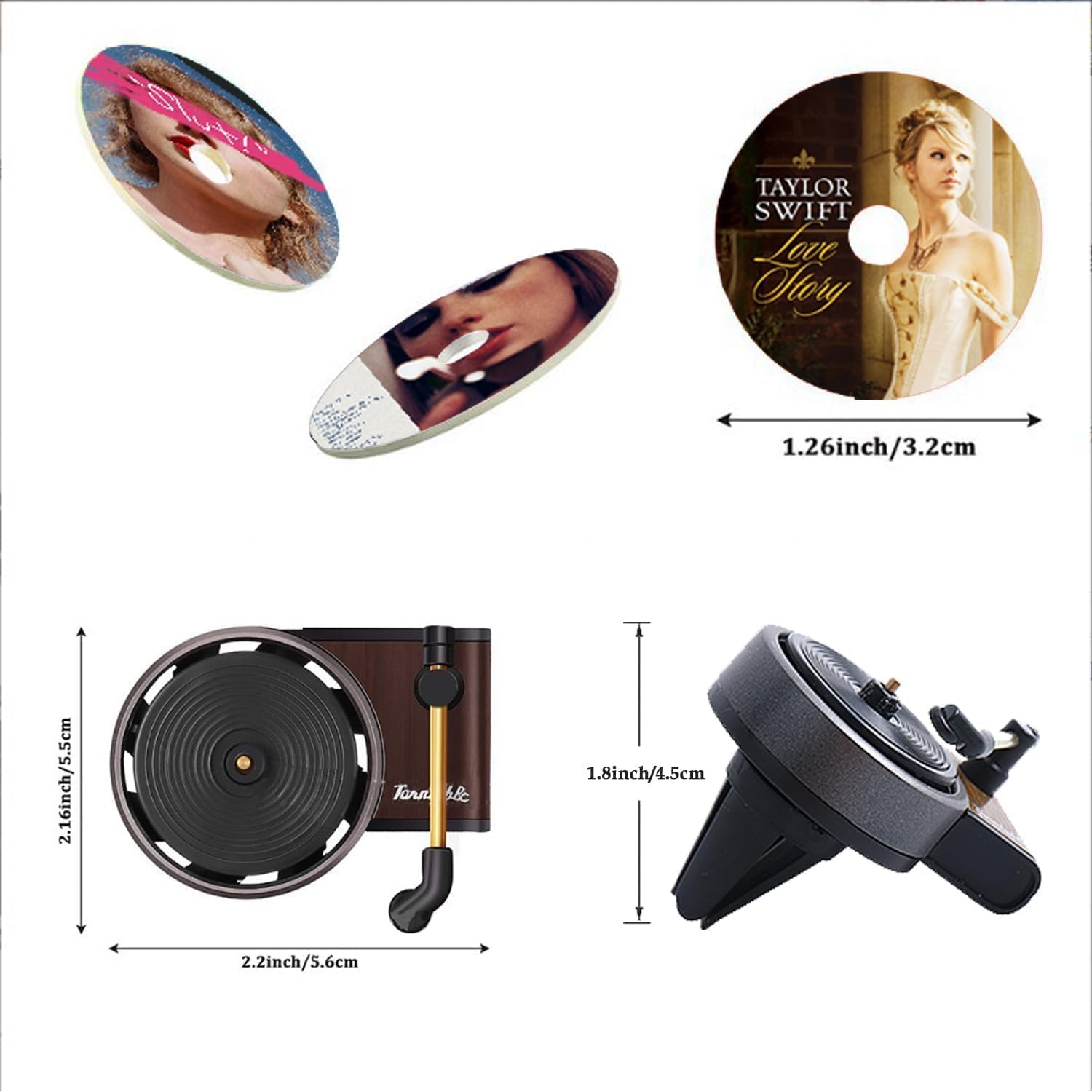 Car Air Freshener, Record Player Air Freshener, Car Record Player Ventilation Clip, Album Cover Record Player Clip, with 2 Players and 12Pcs Aromatherapy Tablets, Music Gifts for Singer Fans image number 2
