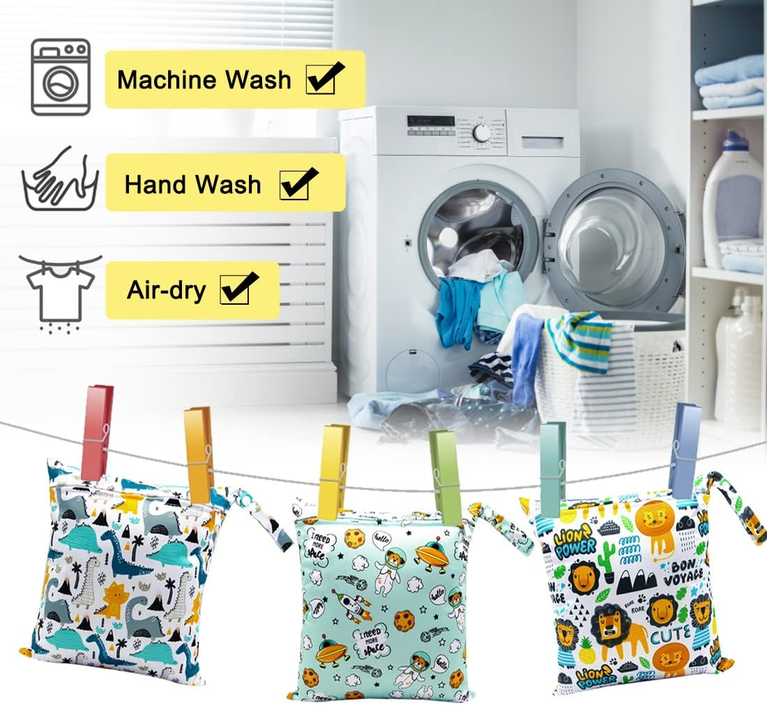 Wet Bag, Wet Bag, Pack of 3 Nappy Bag, Changing Bag, Wet Bags, Reusable Organiser Bag, Washable with Zip for Baby, Toddler, Travel, Gym image number 3