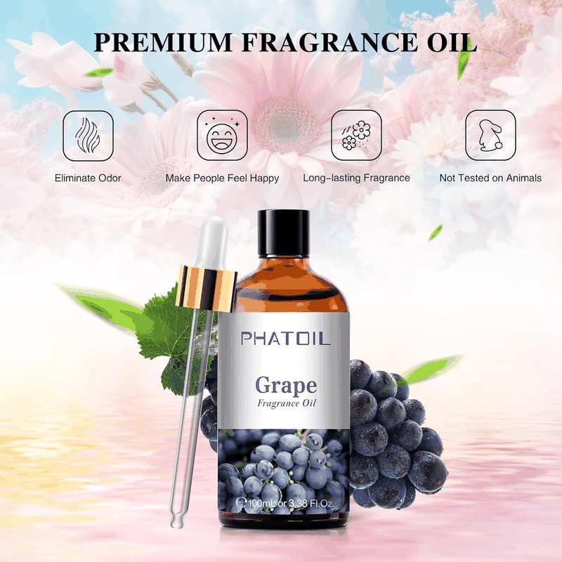 PHATOIL Grape Fragrance Oils 100ML/3.38FL.OZ, Essential Oils for Diffuser, Humidifier, Aromatherapy, DIY Candle, Soap and Scented Products Making image number 4