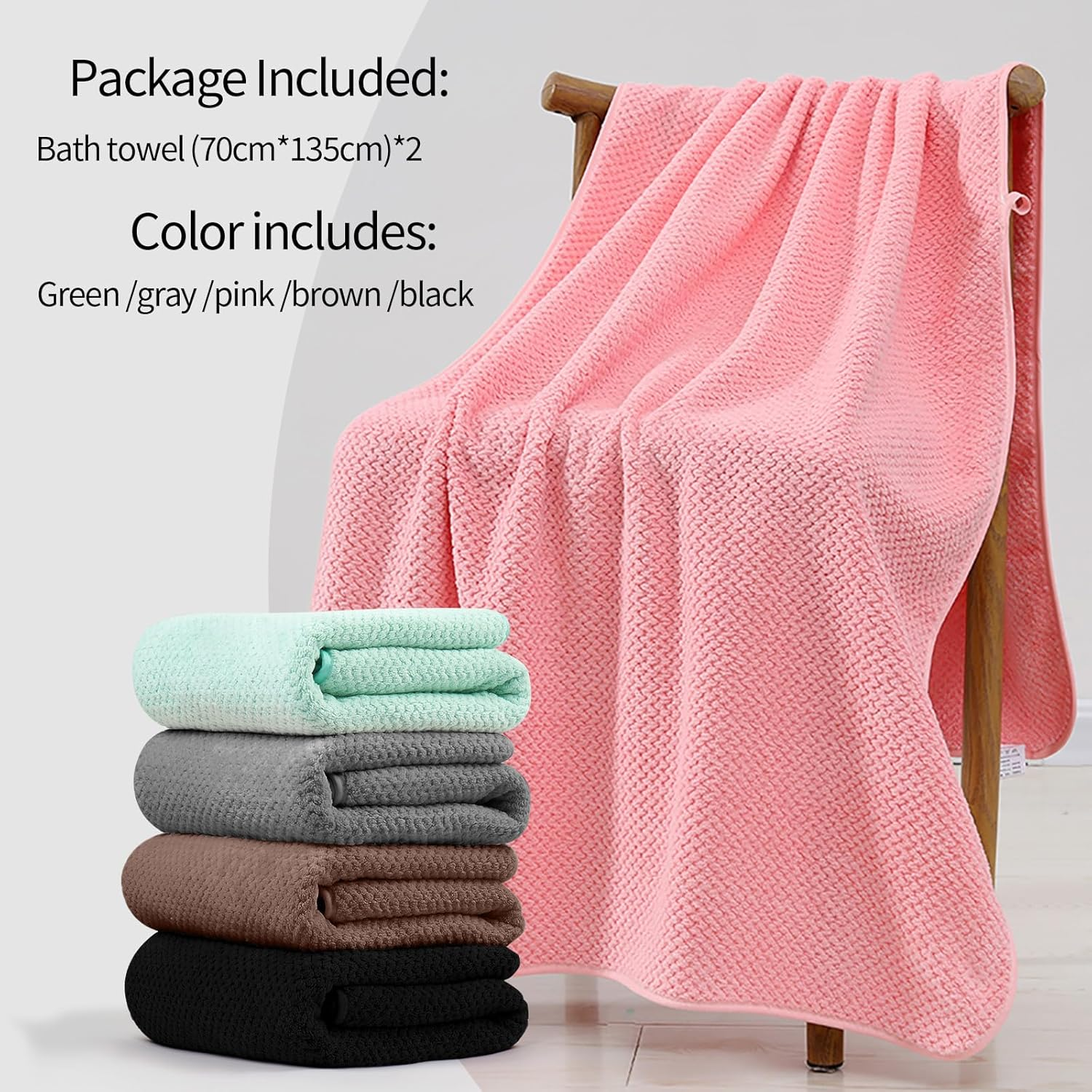 Bath Towels 2 Pack High Water Absorbent Bathroom Towel Set Soft Towels for Bathrooms, Beach, Swimming Pool, Gym, and Spa (Pink+Dark Grey) image number 4