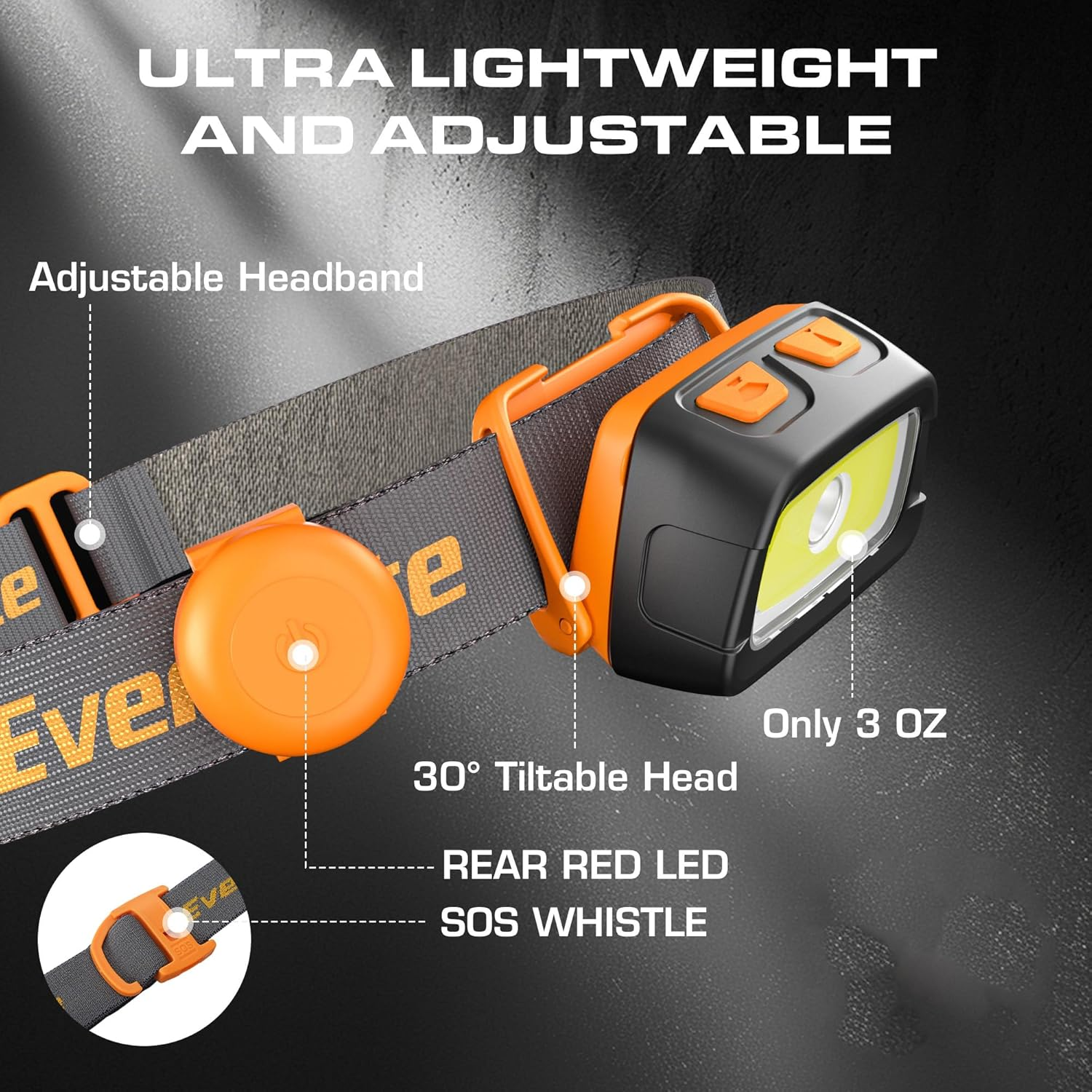 Everbrite Rechargeable Headlamp - 350 Lumens Headlight with Red/Green Light and Tail Light, 7 Lighting Modes with Memory Function, Perfect for Trail Running, Camping and Hiking image number 3