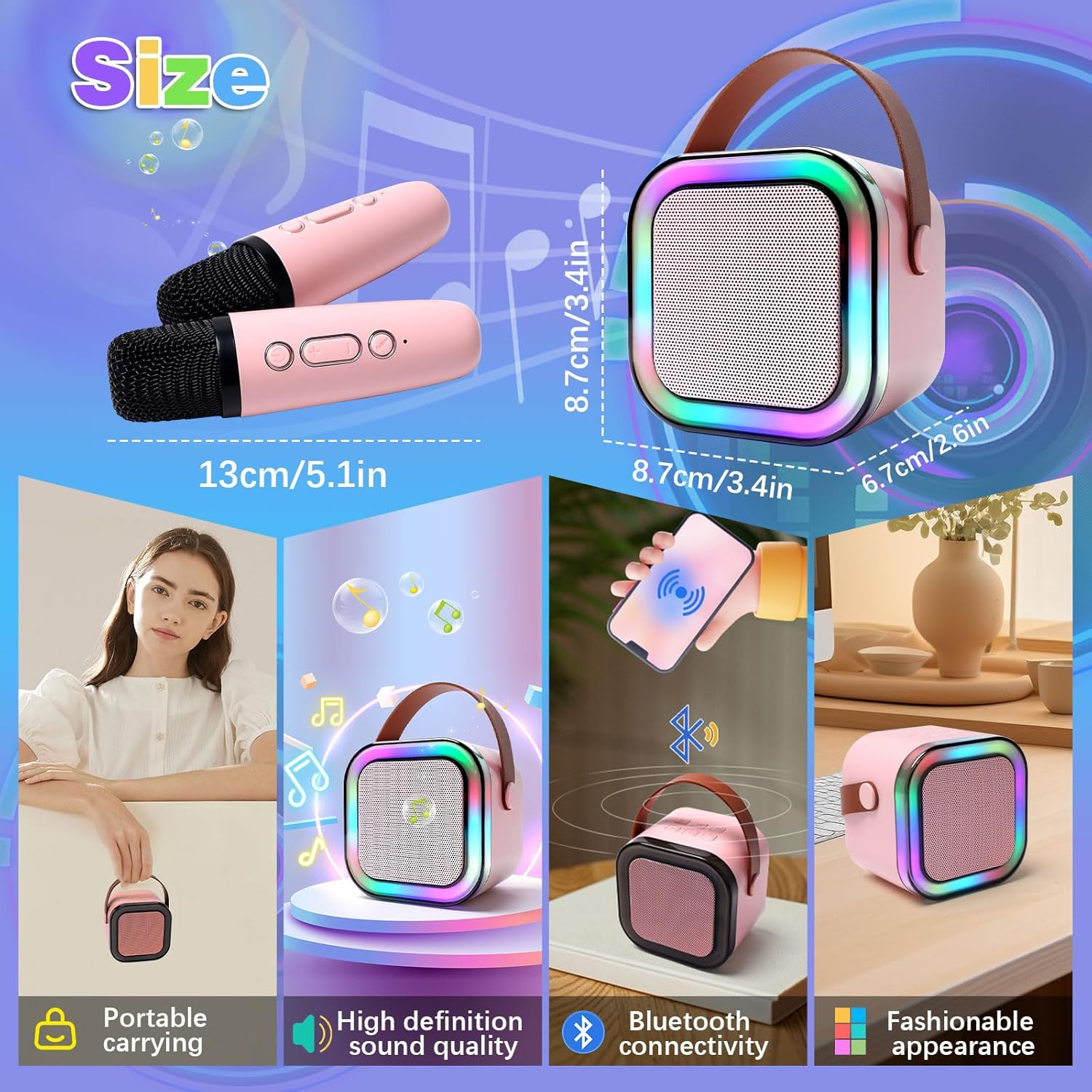 Kids Karaoke Microphone with Bluetooth Speaker for Kids Toys for Boys and Girls 3-12 Years Old, 5-8 Years Old Girls Gifts (Pink 2 Mic)