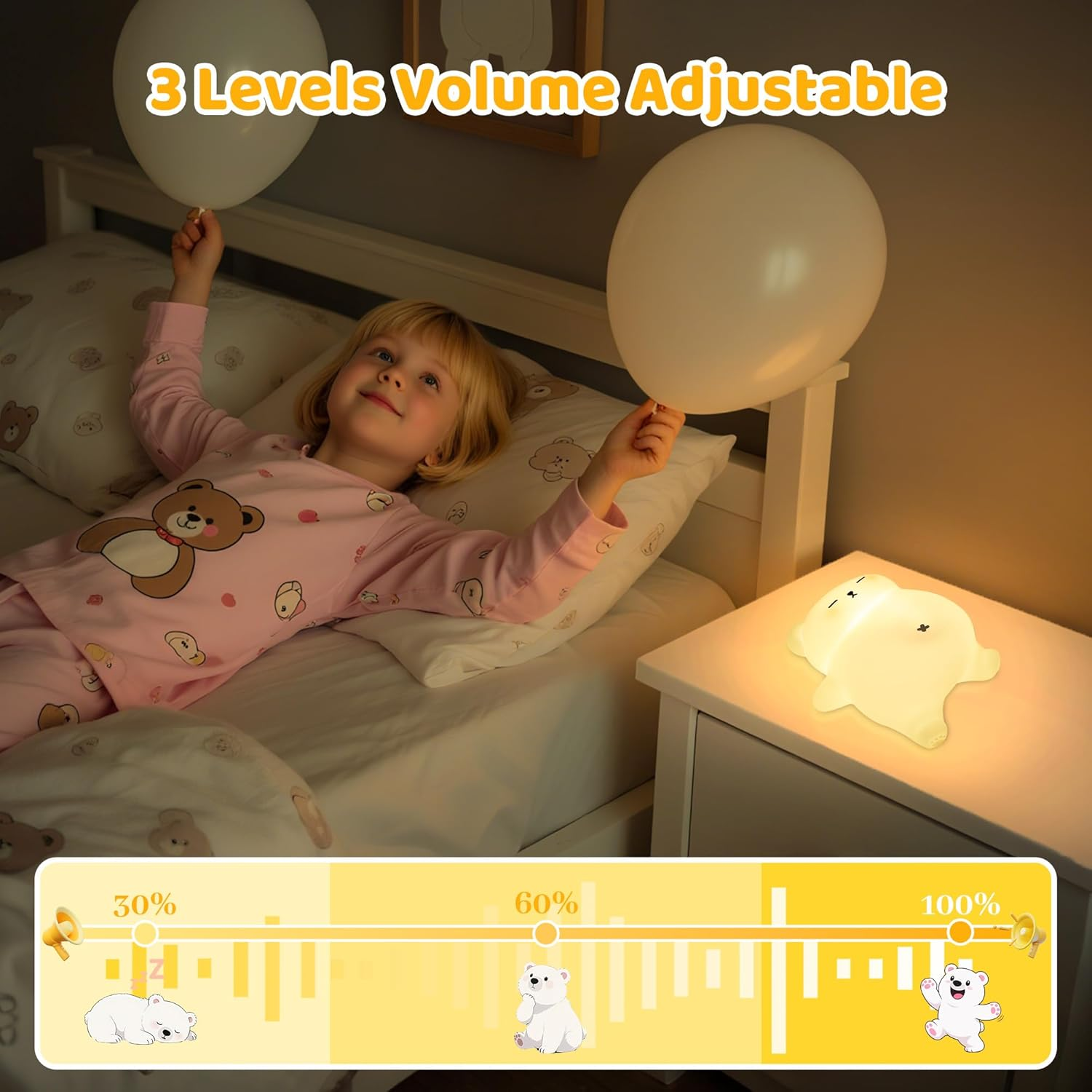 Bear Gifts, Cute Bear Night Light with Snoring Sound Effect, Touch Control & Timer, Brightness & Volume Adjustable, Suitable for Breastfeeding Reading Working Sleep for Kids Adults image number 3