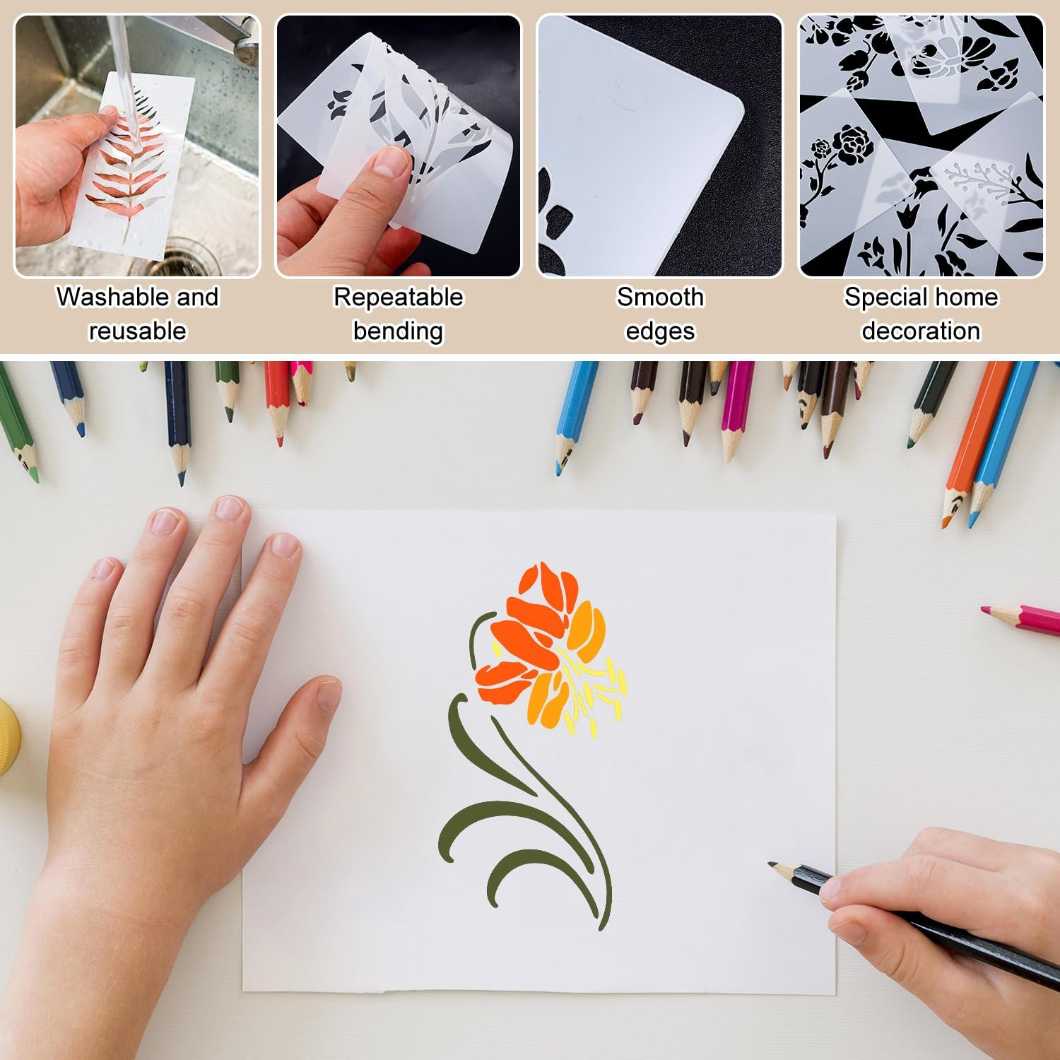 24Pcs Wildflower Stencils for Painting, Flower Leaf Stencils Reusable Floral Drawing Templates Crafts Stencils for Canvas Wood Craft Wall Art Decoration image number 1