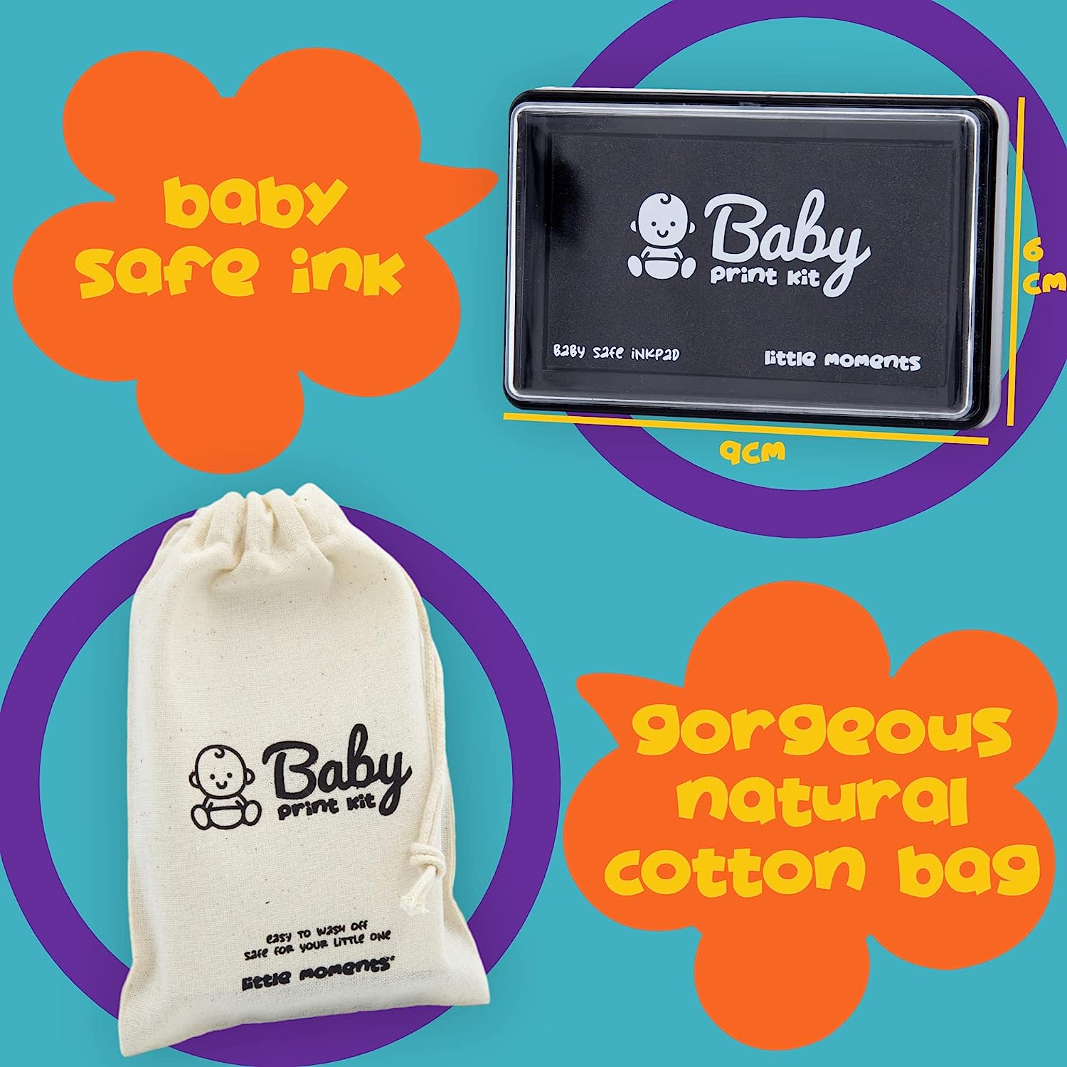 (Black) - Baby Footprint Kit - Easy Clean Baby-Safe Black Ink Pad for Baby Hand Prints and Footprints image number 5