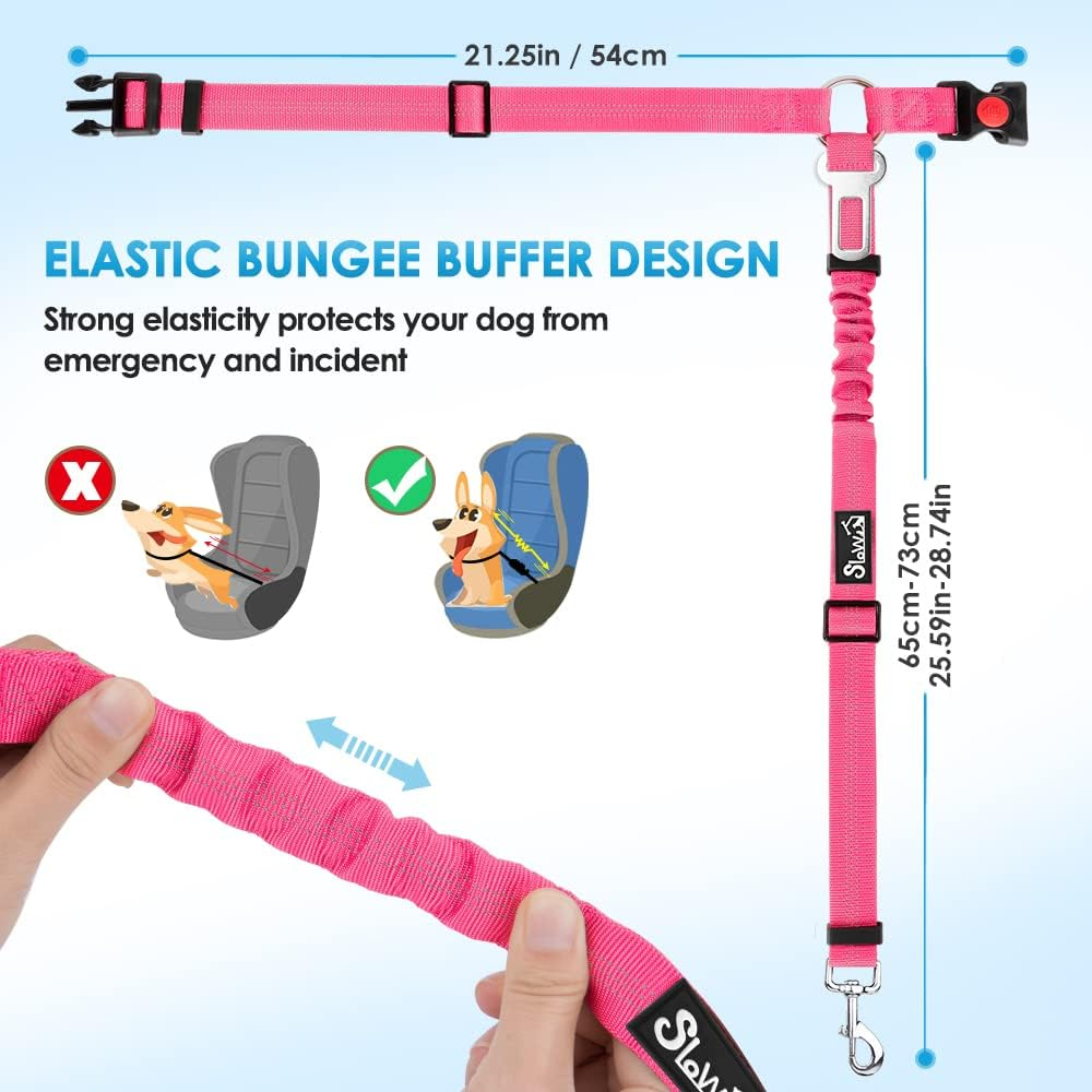 Slowton Dog Car Seat Belt, 2 Pack Headrest Restraint Seatbelt with Bowl, Adjustable Pet Safety Leads with Reflective Elastic for Dog Travel Daily Use (Fluorescent Pink, 2 Headrest + Clip + 1 Bowl) image number 6