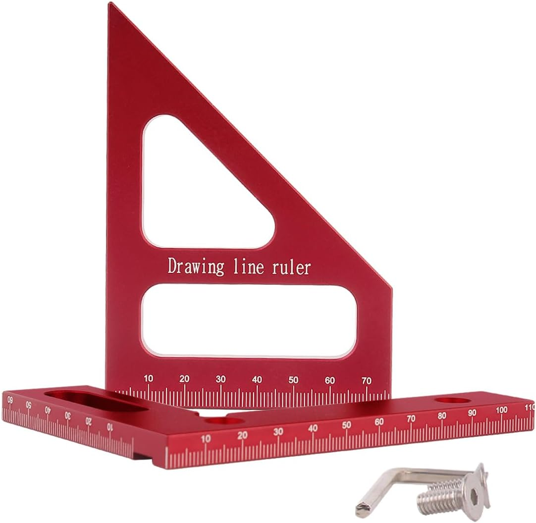 3D Multi-Angle Measuring Ruler, 45/90 Degree Aluminum Alloy Woodworking Square Protractor, Drawing Line Miter Triangle, High Precision Layout Tool for Engineer Carpenter - Blue(Imperial) image number 6