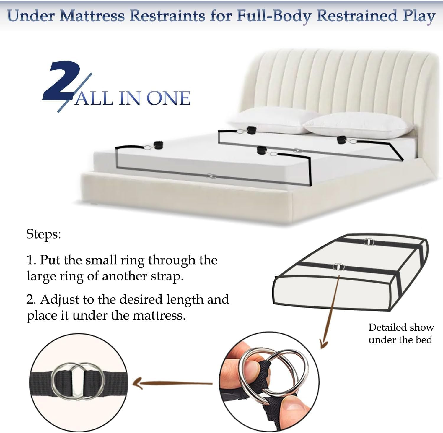 3 Pack BDSM Kit Sex Bondage Bondaged Kit Adult Bed Restraint Sex Bonding Straps for Couples Adjustable Spreaders Bar Adult Play Wrist Ankle Cuffs Sex Hand Ties for Women Soft Handcuffs Set Sex Furniture for Bedroom Sweater image number 3