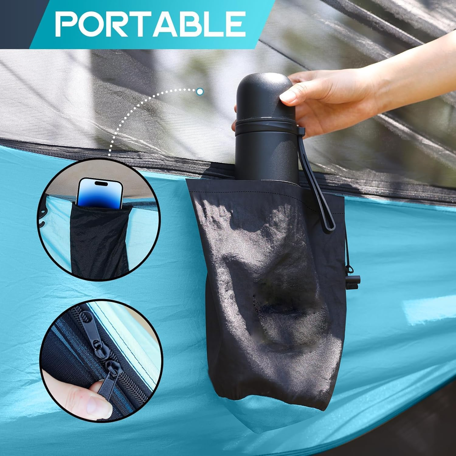 APEXORIGIN Camping Hammock with Mosquito Net, Portable Hammocks with Adjutable Loops and Tree Straps, Double & Single Hammock Tent for Outdoor, Hiking and Travel (Blue)