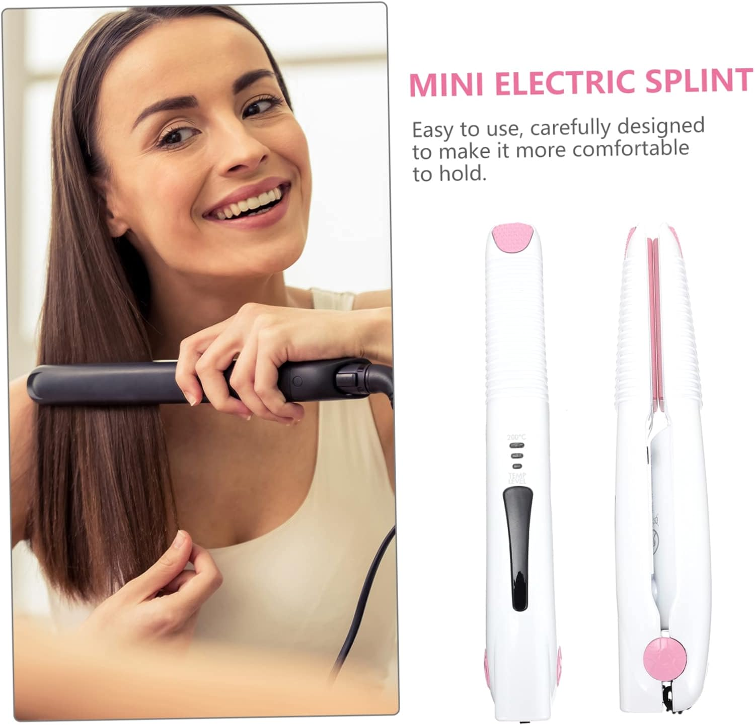 Wireless USB Rechargeable Hair Curler and Straightener, Mini Portable Cordless Hair Styling Tool for Travel and Home, Pearl White image number 2