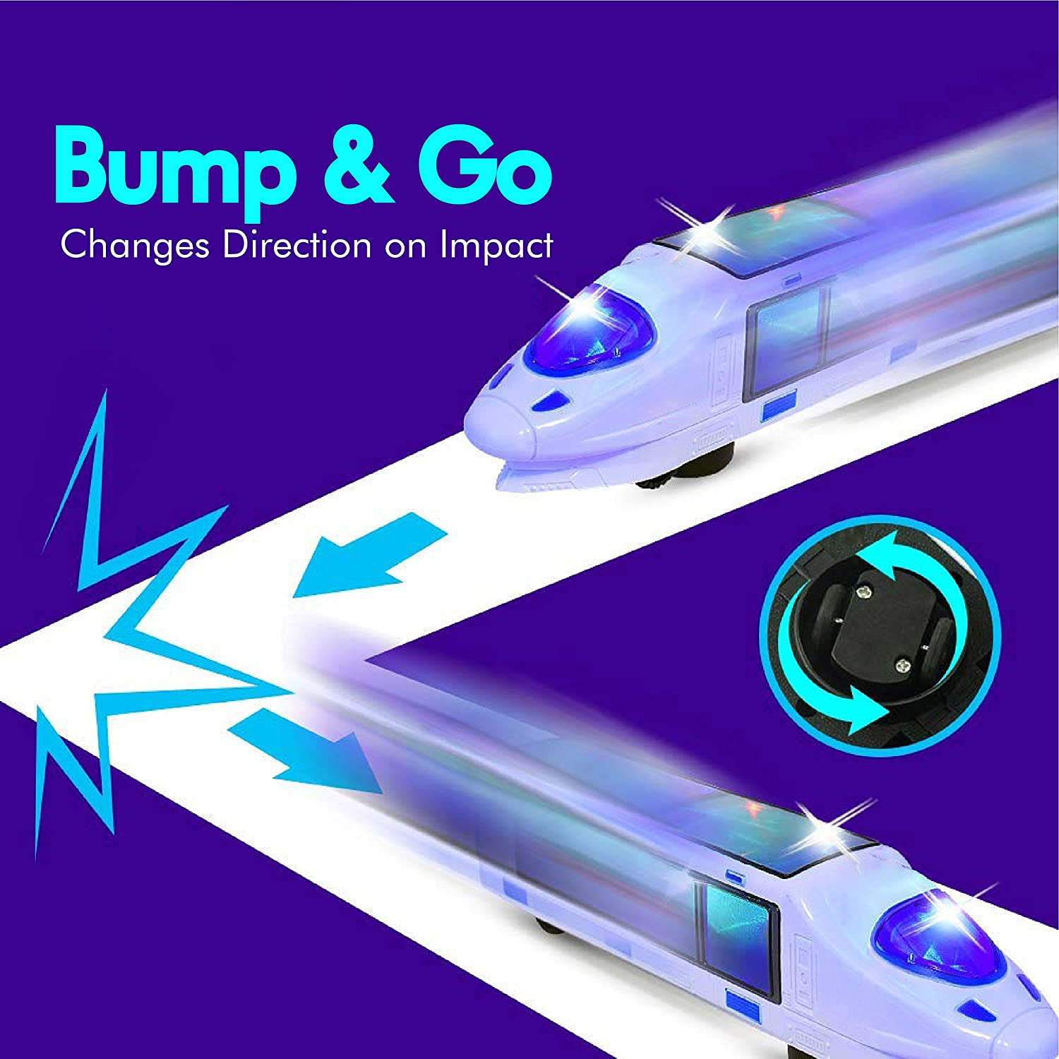 Weofferwhatyouwant Bullet Train - Monorail Electric Toy Train - Beautiful 3D Lightning - Battery Powered with Music - Bumps & Changes Directions on Contact - Fun Addition to Kids Playtime image number 5