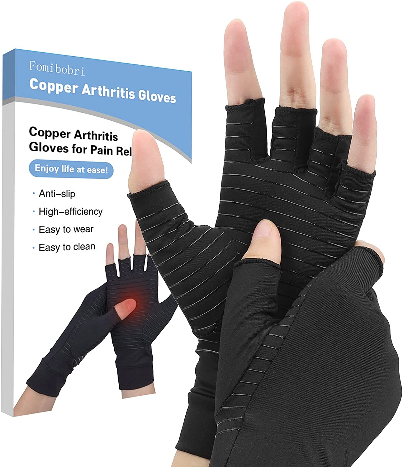 Compression Gloves, Feimvbe Copper Arthritis Gloves Can Relieve Joint Pain, Carpel Tunnel, Rheumatoid Arthritis, Swelling and Fatigue Symptoms, Hand Brace Support for Women and Men image number 4