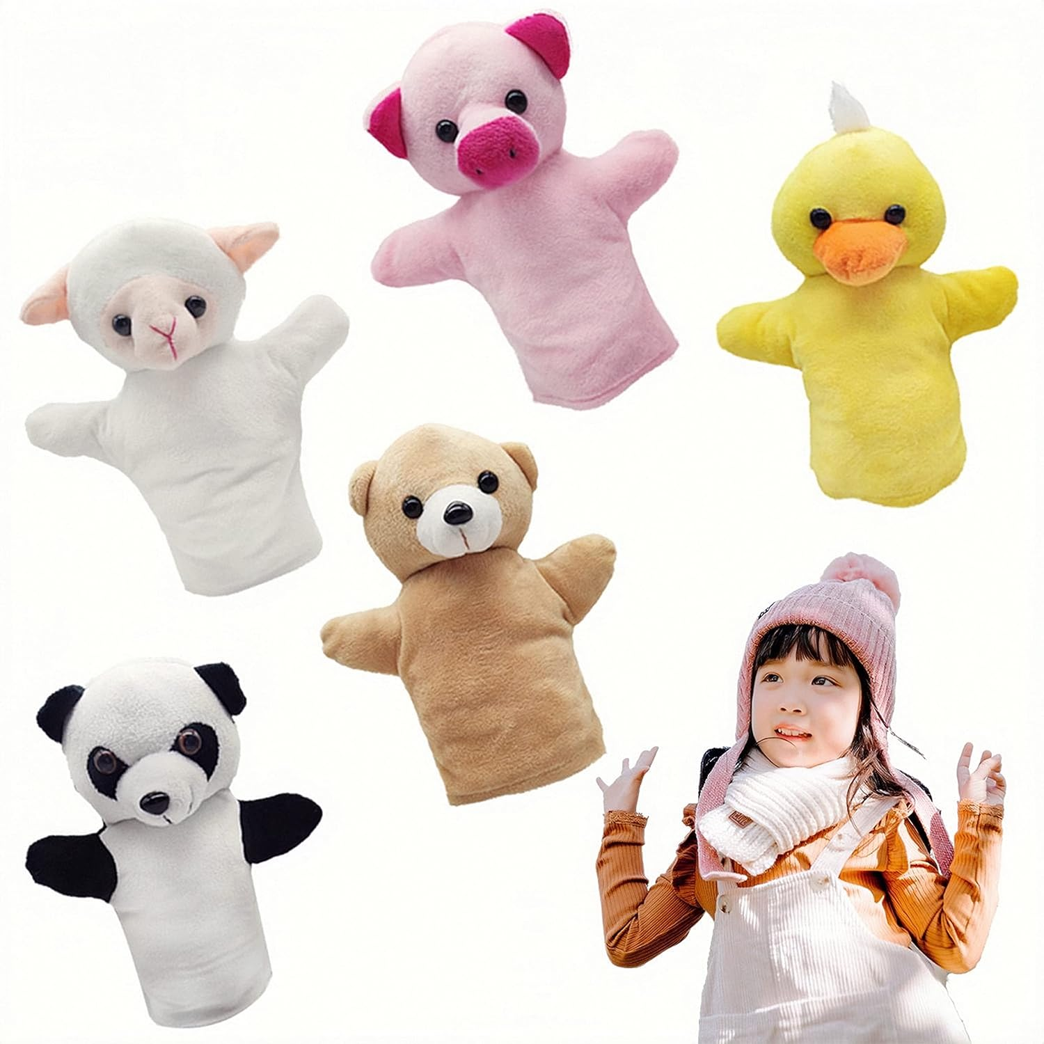 Yolococa Hand Puppets Animal Hand Party Toy for Kids, Soft Plush Puppet, 5 Pack image number 1