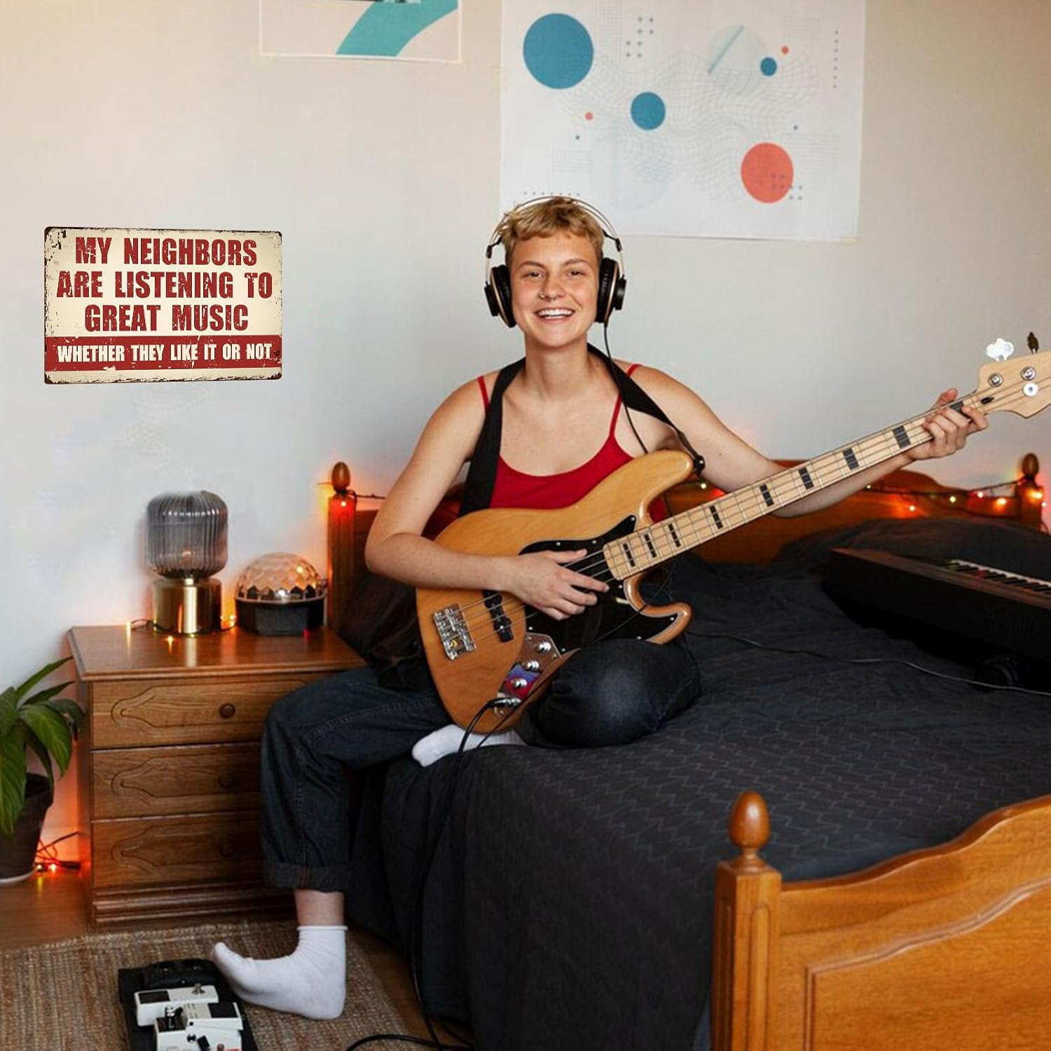 Funny Music Metal Sign - My Neighbors Are Listening to Great Music - Music Lovers Garage Bar Man Cave(2404) image number 2