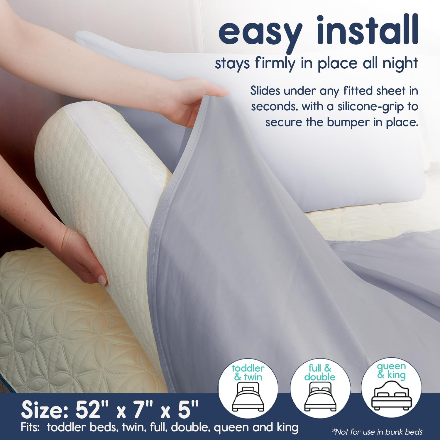 [2-Pack] Hiccapop Foam Bed Bumpers Toddler Bed Rails with Water-Resistant Cover for Kids - Safety Side Pillow Pads