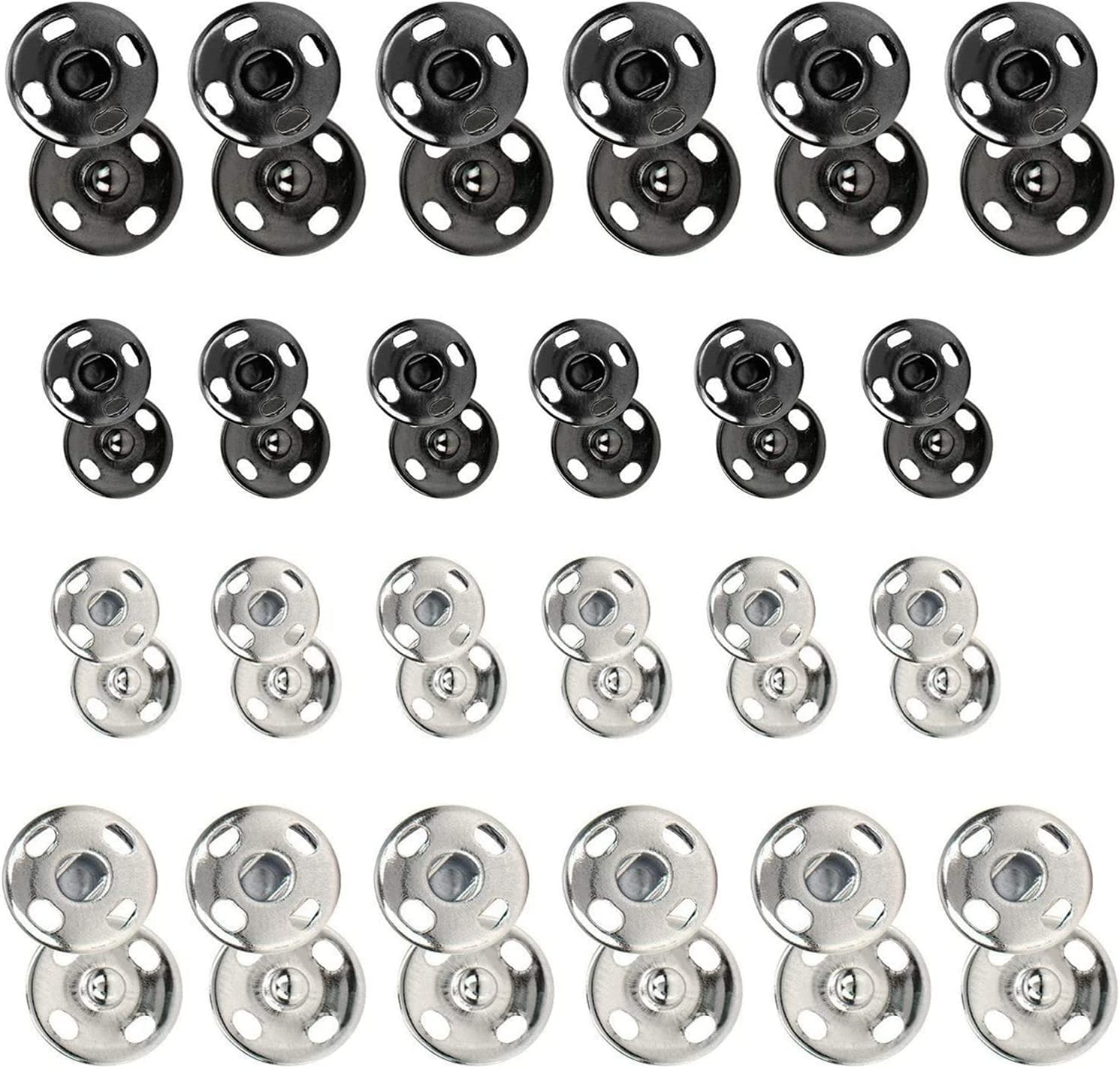 120 Sets Sew-On Snap Buttons, 8 Mm & 10 Mm Metal Snaps Fasteners Spring Press Studs Buttons for Sewing Clothing, Black & Silver image number 3