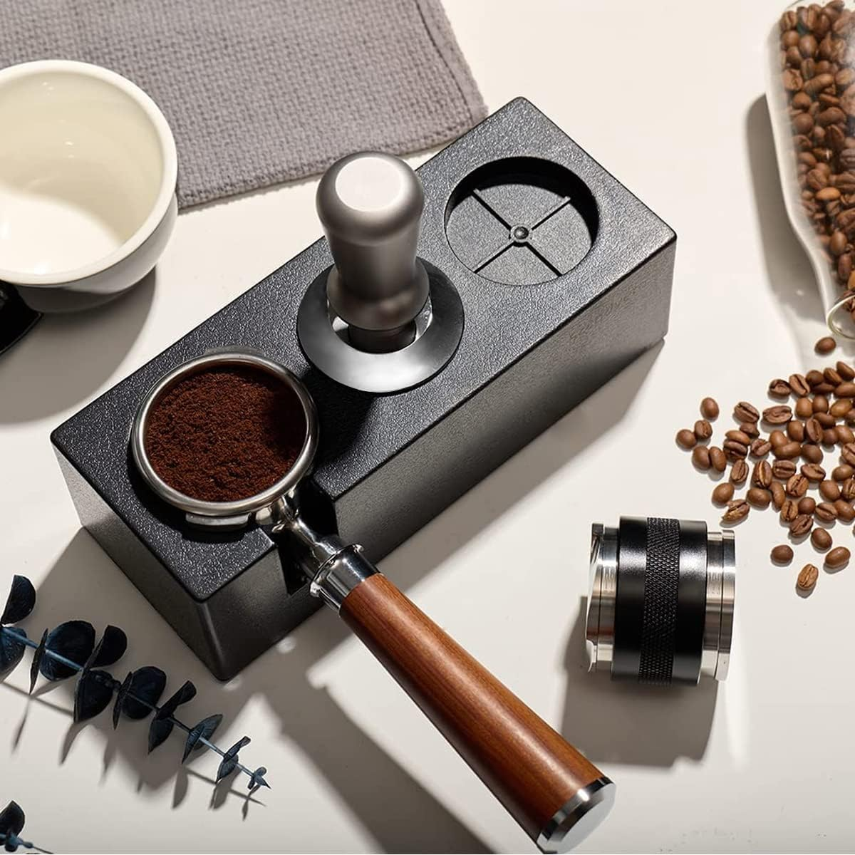 Coffee Tamping Station Anti-Slip Plastic Espresso Tamper Stand Solid Holder for Portafilters, Tamper and Distributor (Black