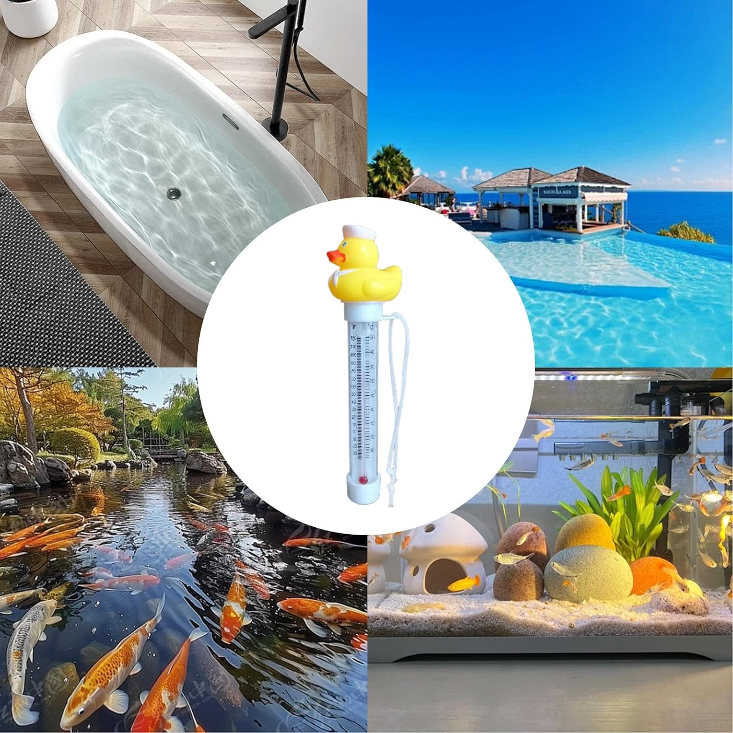 Floating Duck Bath Thermometer,Rubber Duck Pool Thermometer Gauge,Duckshaped Water Gauge,With String,Temperature Gauge for Outdoor & Indoor Swimming Pools,Spas,Hot Tubs & Aquariums image number 3