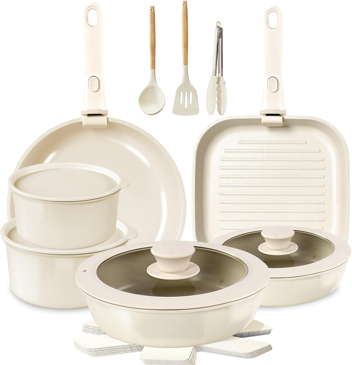 20 Piece Pots and Pans Set, Safe Nonstick Cookware Set Detachable Handle, Induction Kitchen Cookware with Removable Handle, RV Cookware Set, Dishwasher & Oven Safe image number 2