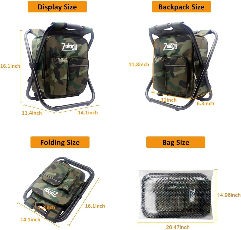 Folding Camping Chair Stool Backpack with Cooler Insulated Picnic Bag, Hiking Camouflage Seat Table Bag Camping Gear, Outdoor Fishing Hunting Gifts for Men image number 5