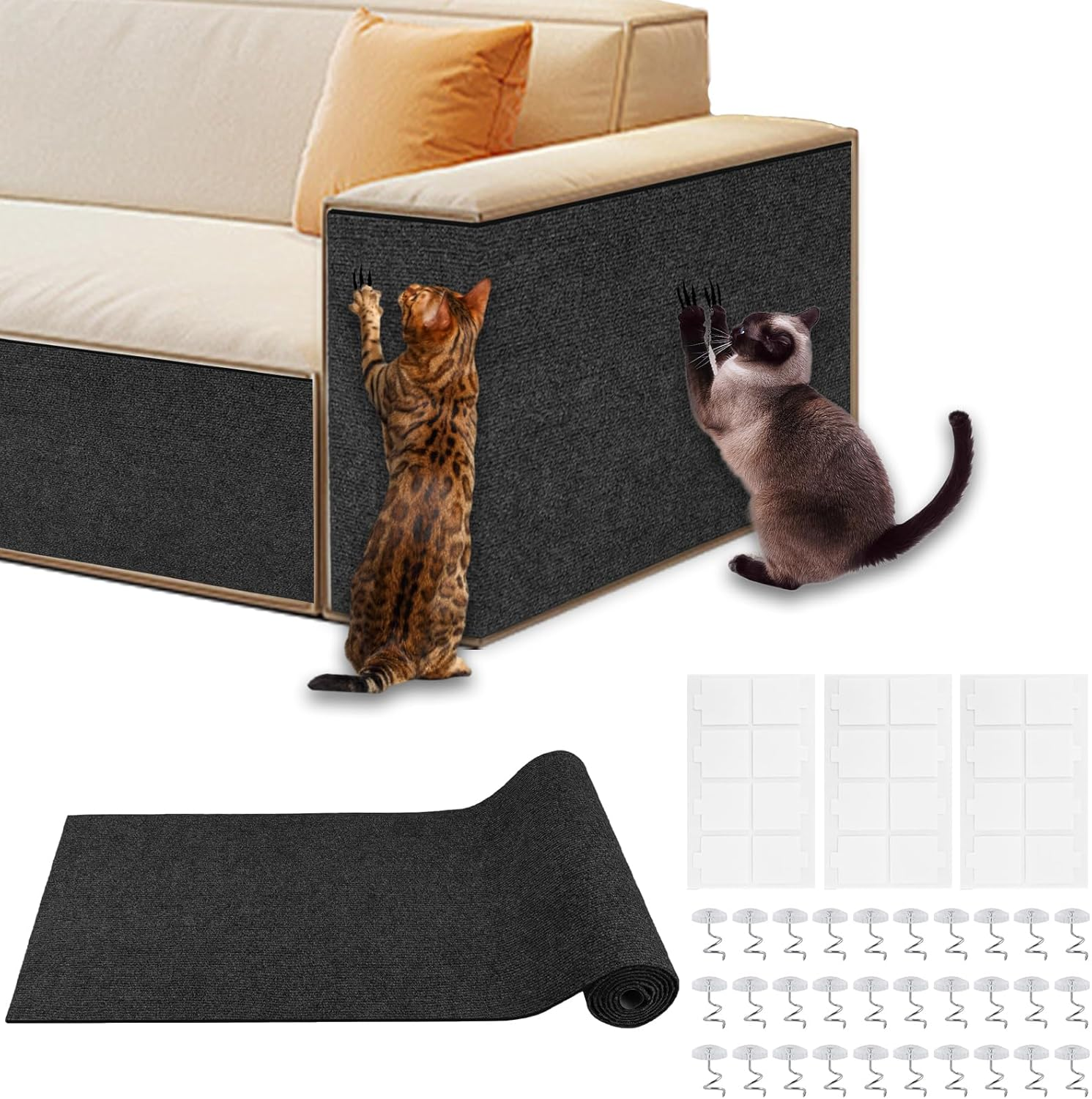 Cat Scratch Furniture Protector, 78.7"X15.8" Large Self-Adhesive Mat, Trimmable Scratch-Resistant Carpet for Sofa, Wall, Cat Tree & Door Protection, Durable Indoor Cat Scratcher (Dark Gray) image number 5
