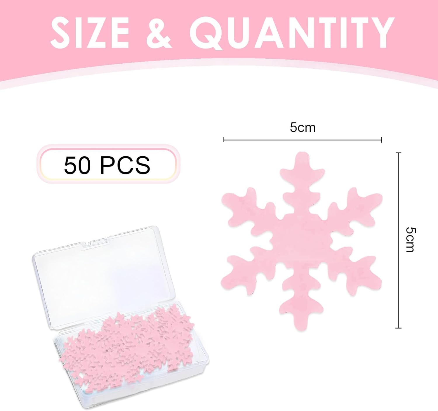 50Pcs Snowflake Cake Cupcake Topper, Edible Winter Frozen Snowflake Cake Decorations Edible Wafer Paper for Birthday Party Decor Supplies (Pink) image number 5