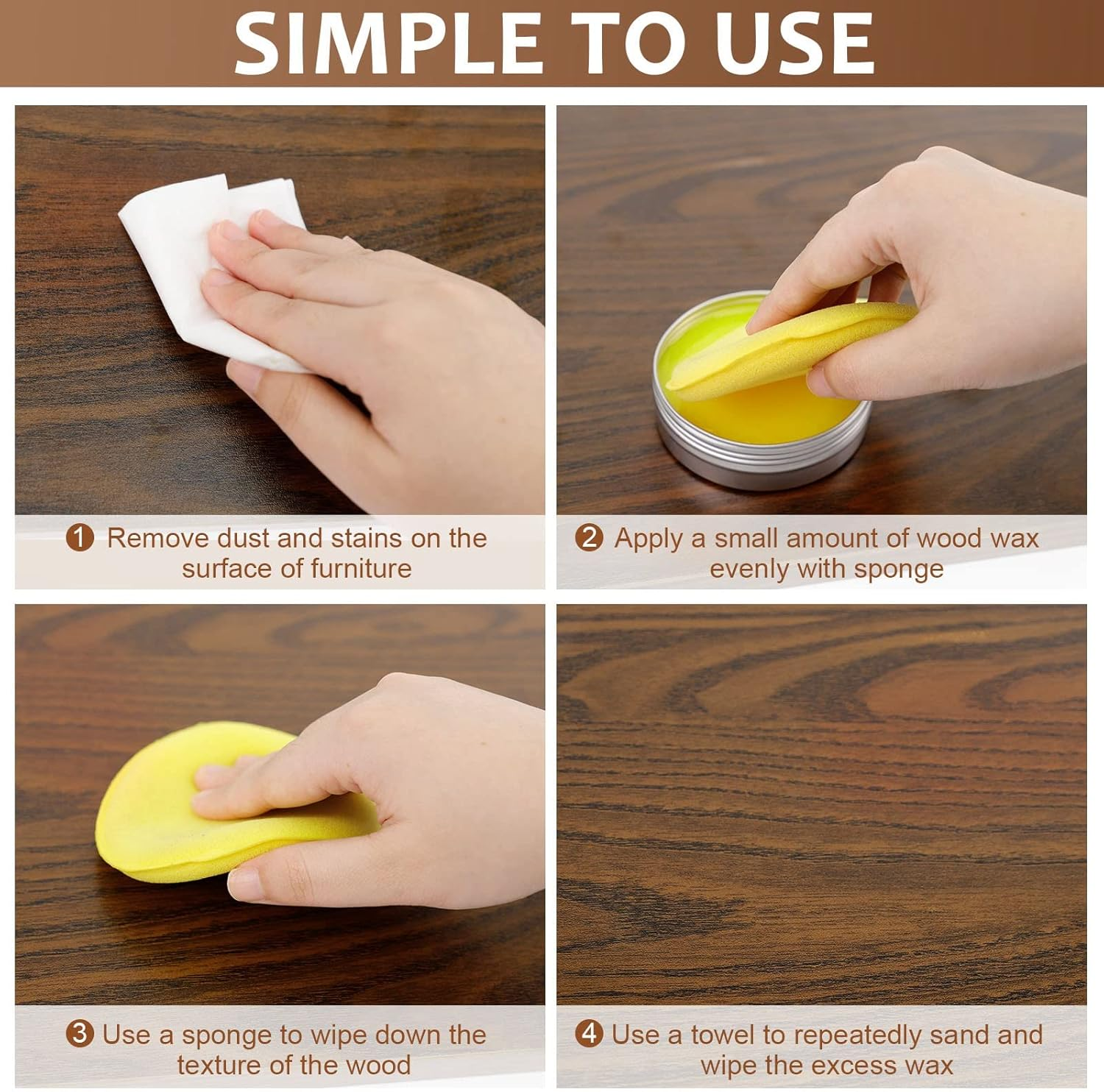 SEISSO Wood Polish Wax, Paste Wax for Wood Furniture, Conditioner, Cleaner, Restorer, Furniture Polish for Wooden Floors, Cabinets, Tables, Doors image number 3